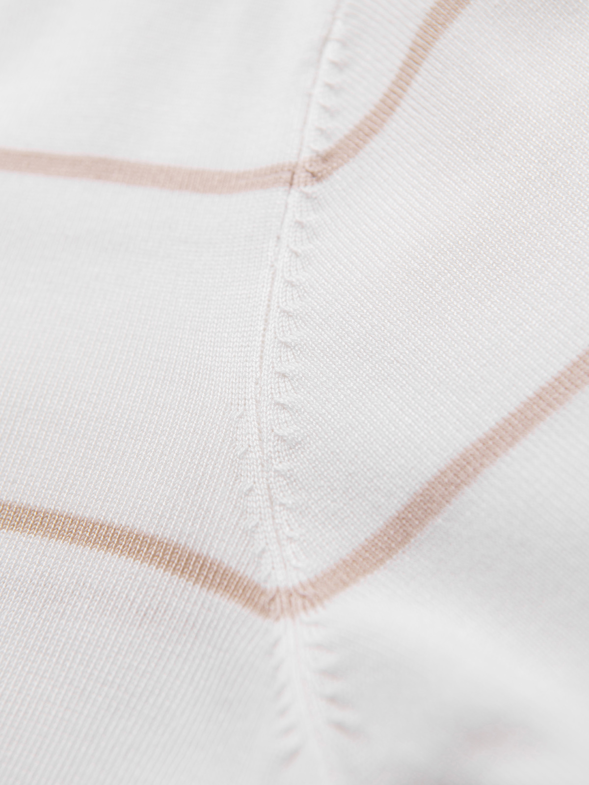 Ombre Men's horizontal striped polo longsleeve with viscose - white and beige