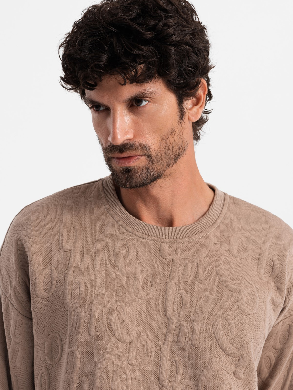 Ombre Men&#039;s RELAXED FIT sweatshirt with embossed letters - brown