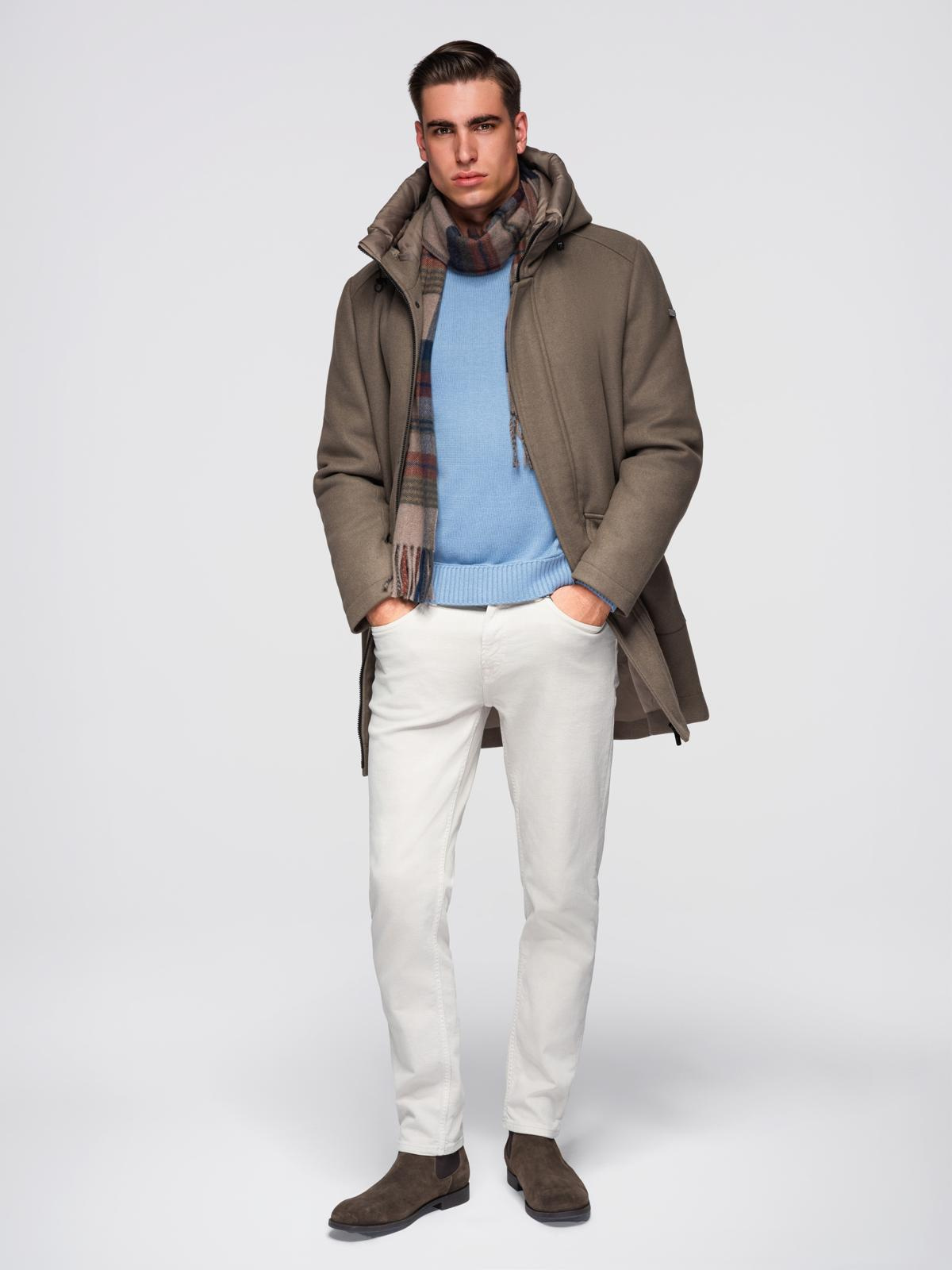 Ombre Men&#039;s parka coat with wool and hood - khaki