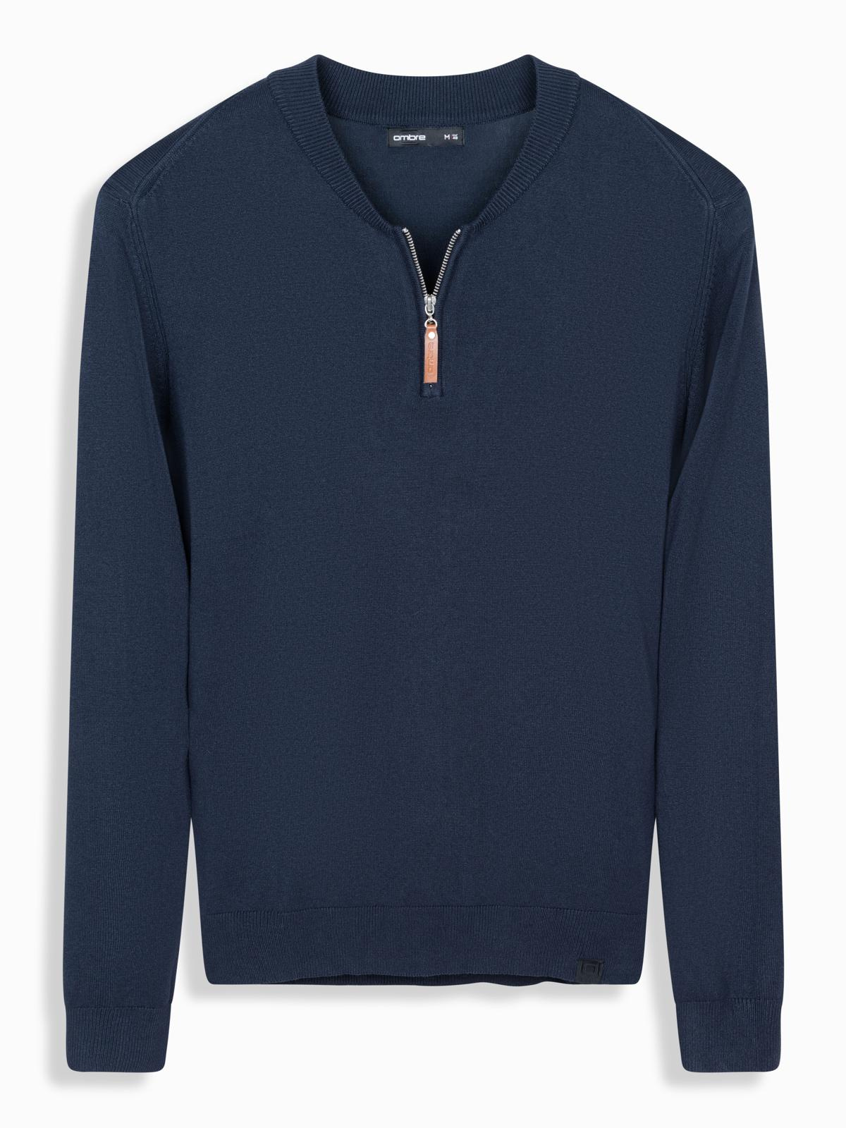 Ombre Men's sweater with viscose and spread neckline - navy blue
