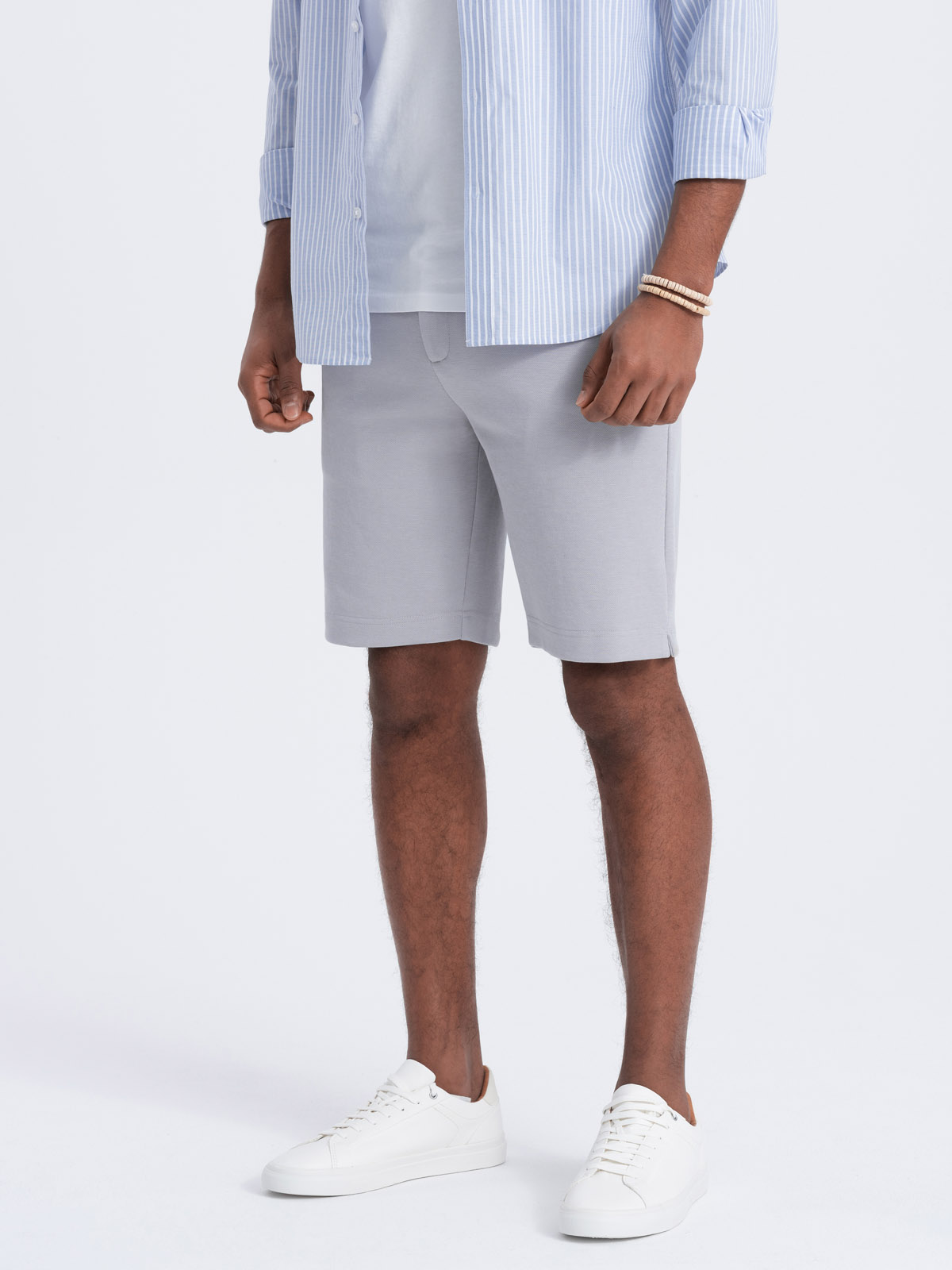 Ombre Men's SLIM FIT structured knit shorts - light grey