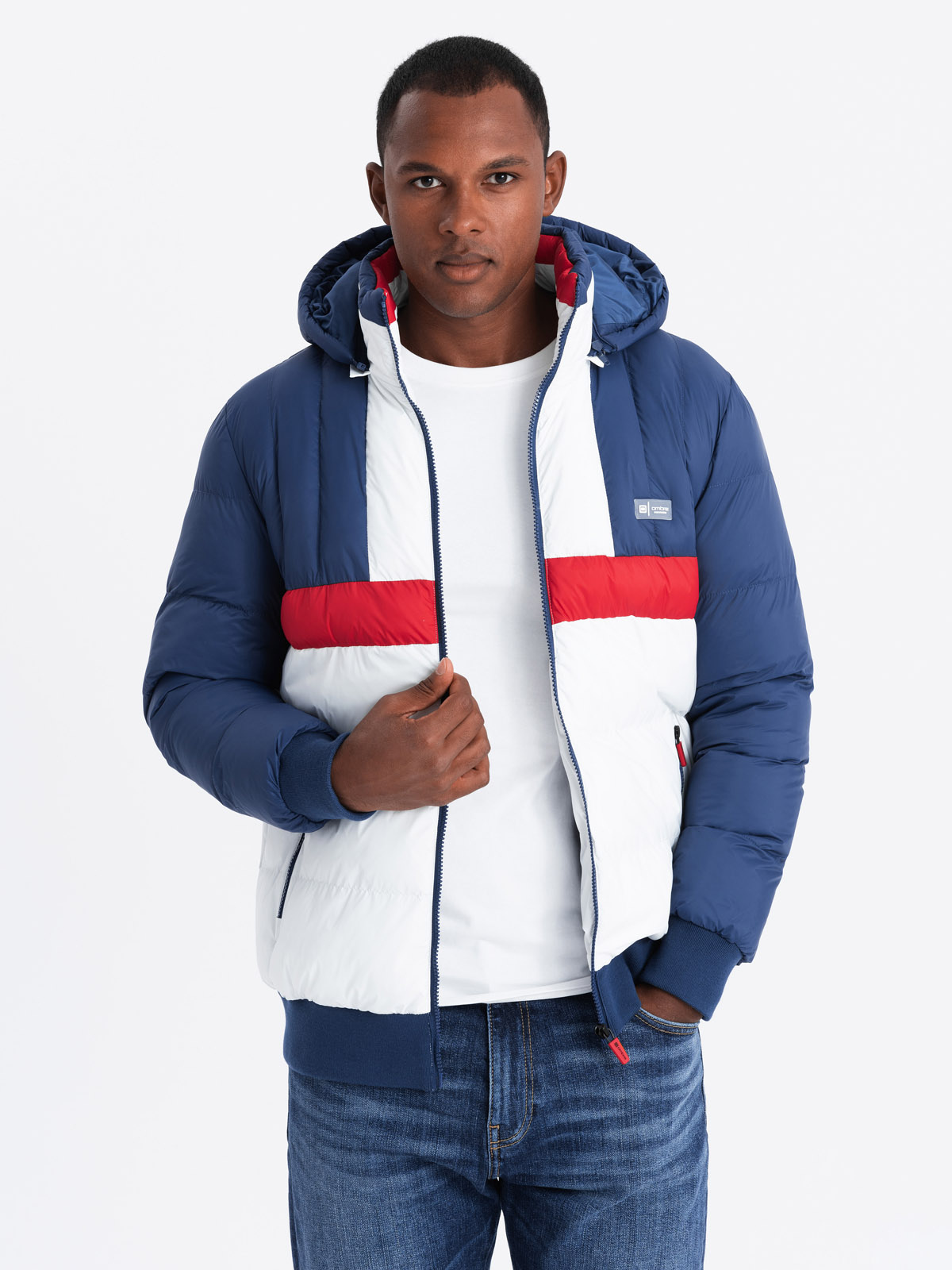 Ombre Men's colorful retro sports jacket - blue and white