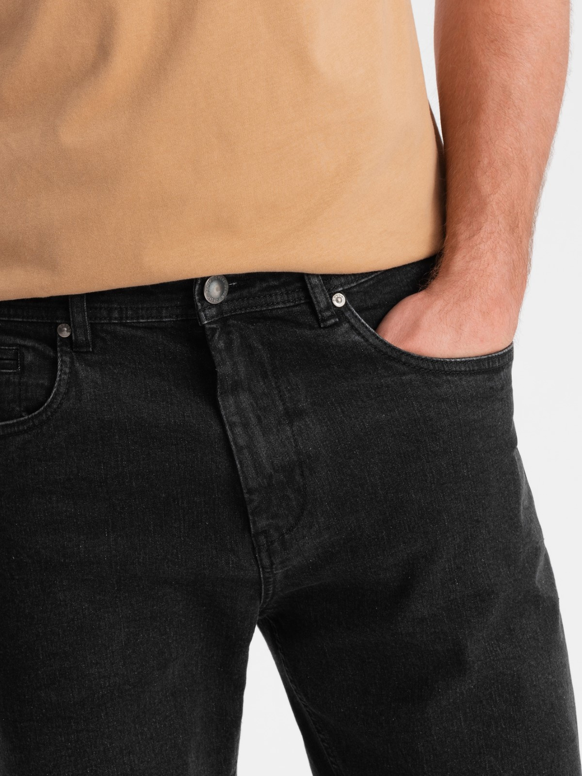 Ombre Men's denim shorts with rolled up legs - black