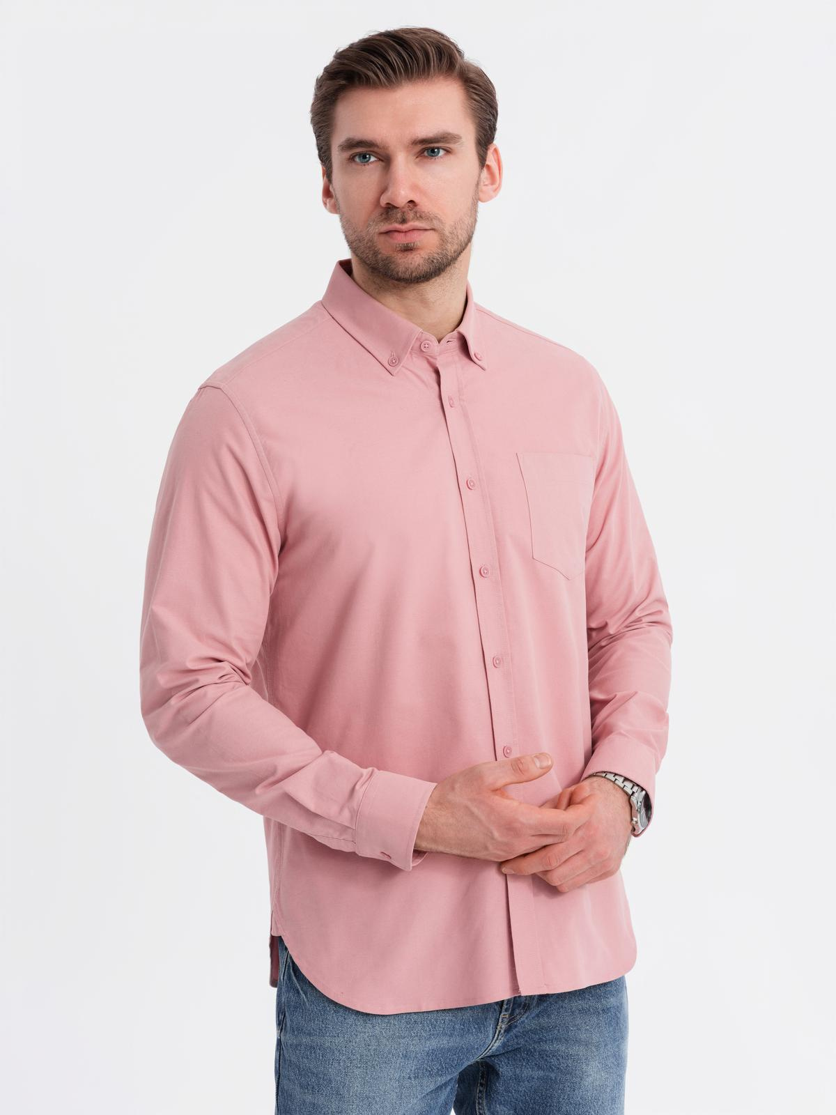 Ombre Men's REGULAR FIT cotton shirt with pocket - pink