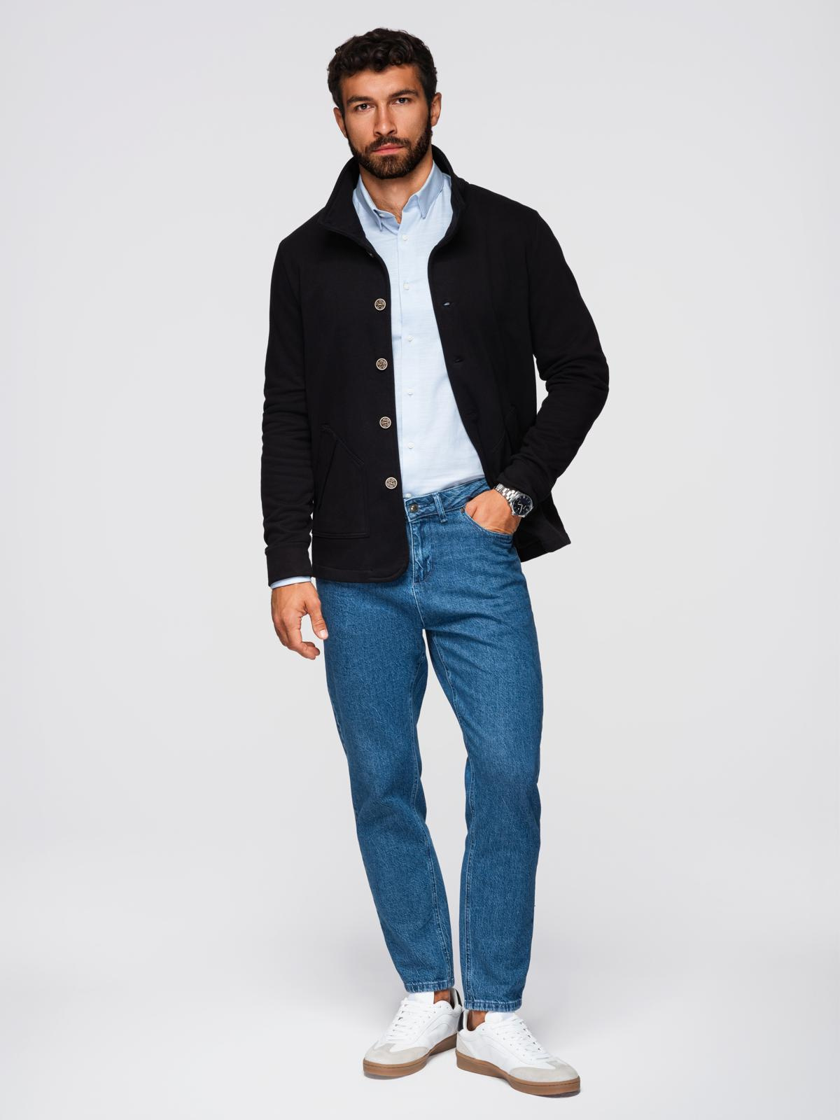 Ombre Men's button-down sweatshirt with stand-up collar - black