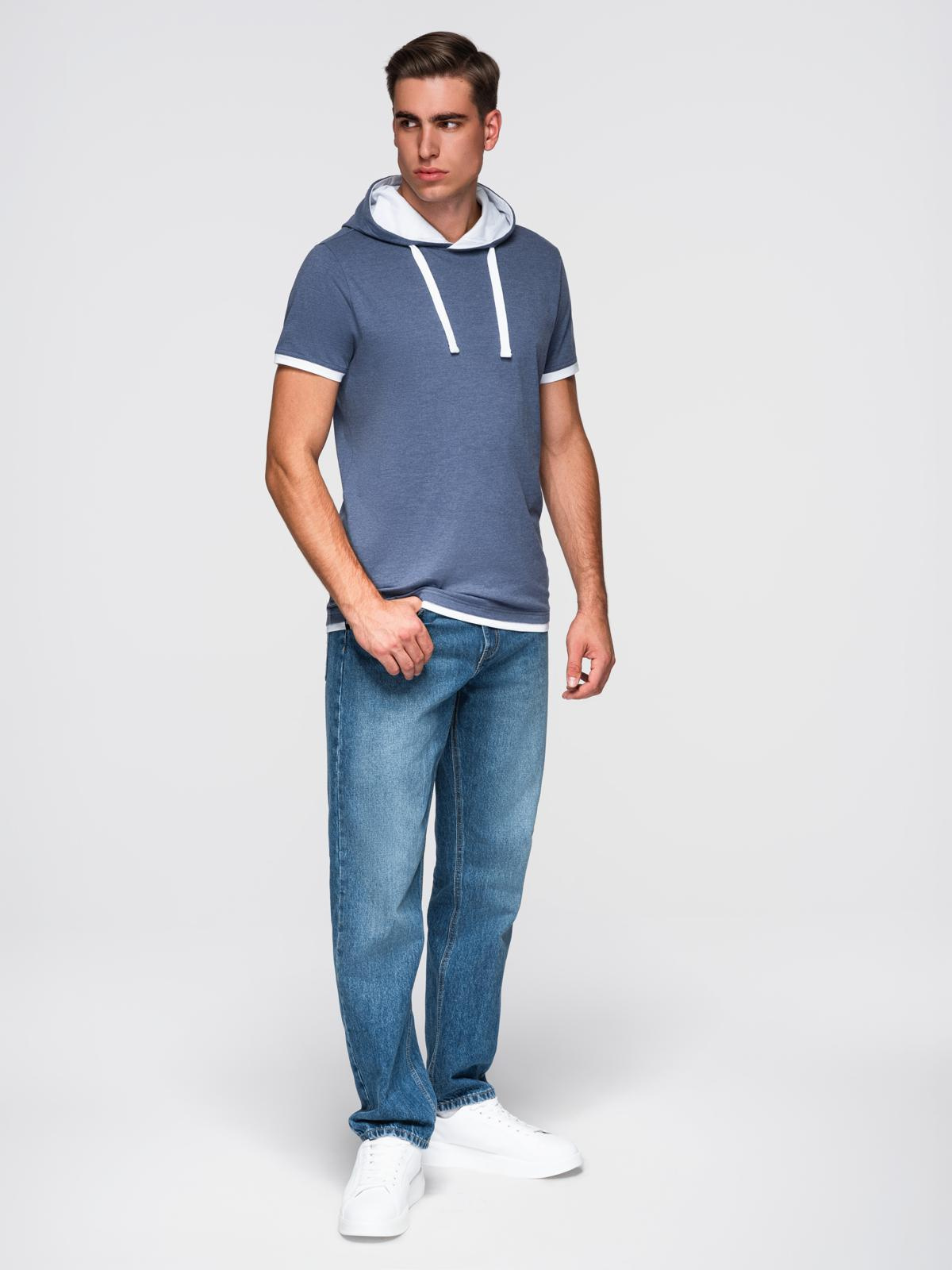 Ombre Men's hooded cotton t-shirt - dark blue melange