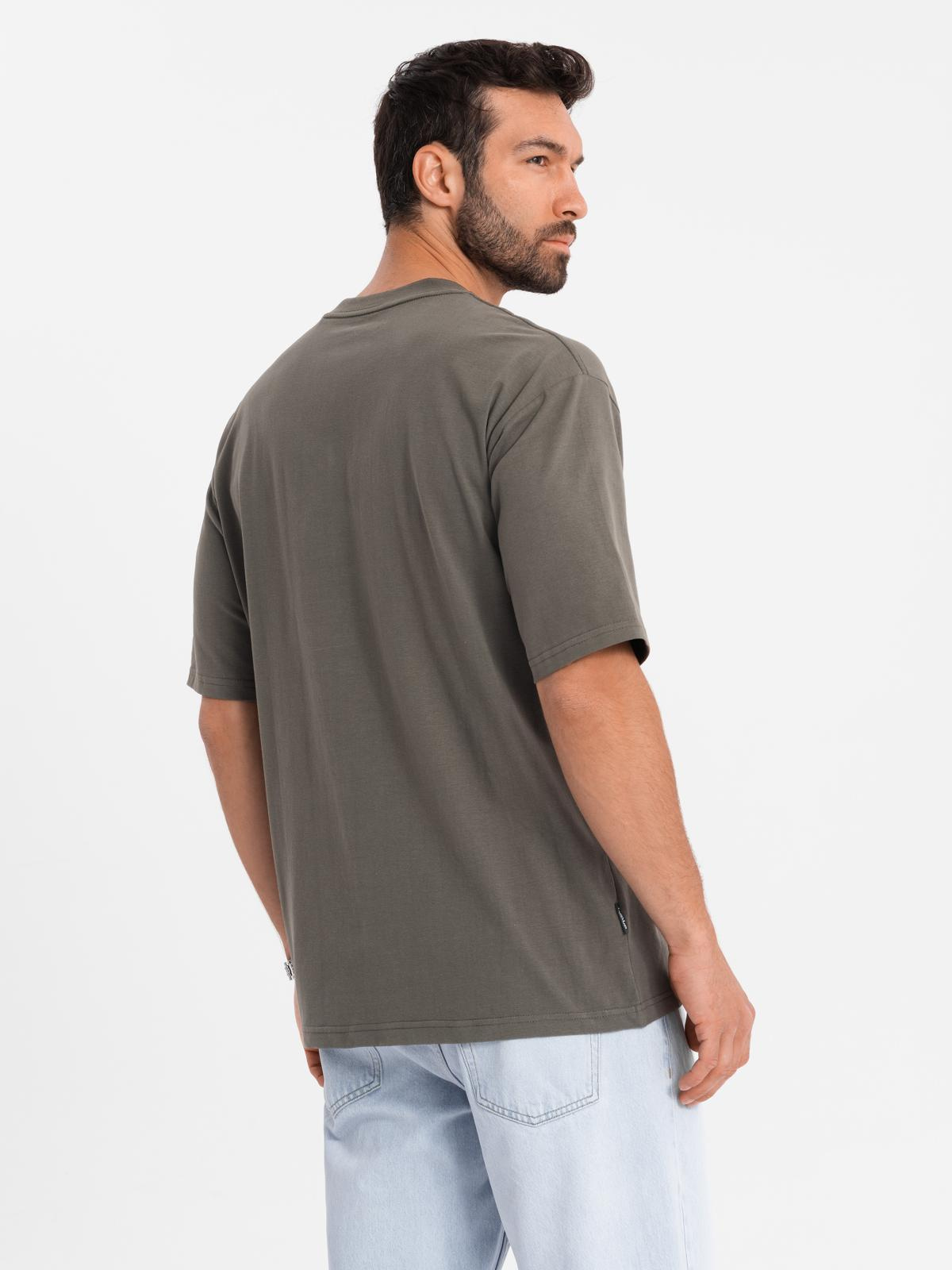 Ombre Men's LOOSE FIT cotton t-shirt with round neckline - dark olive