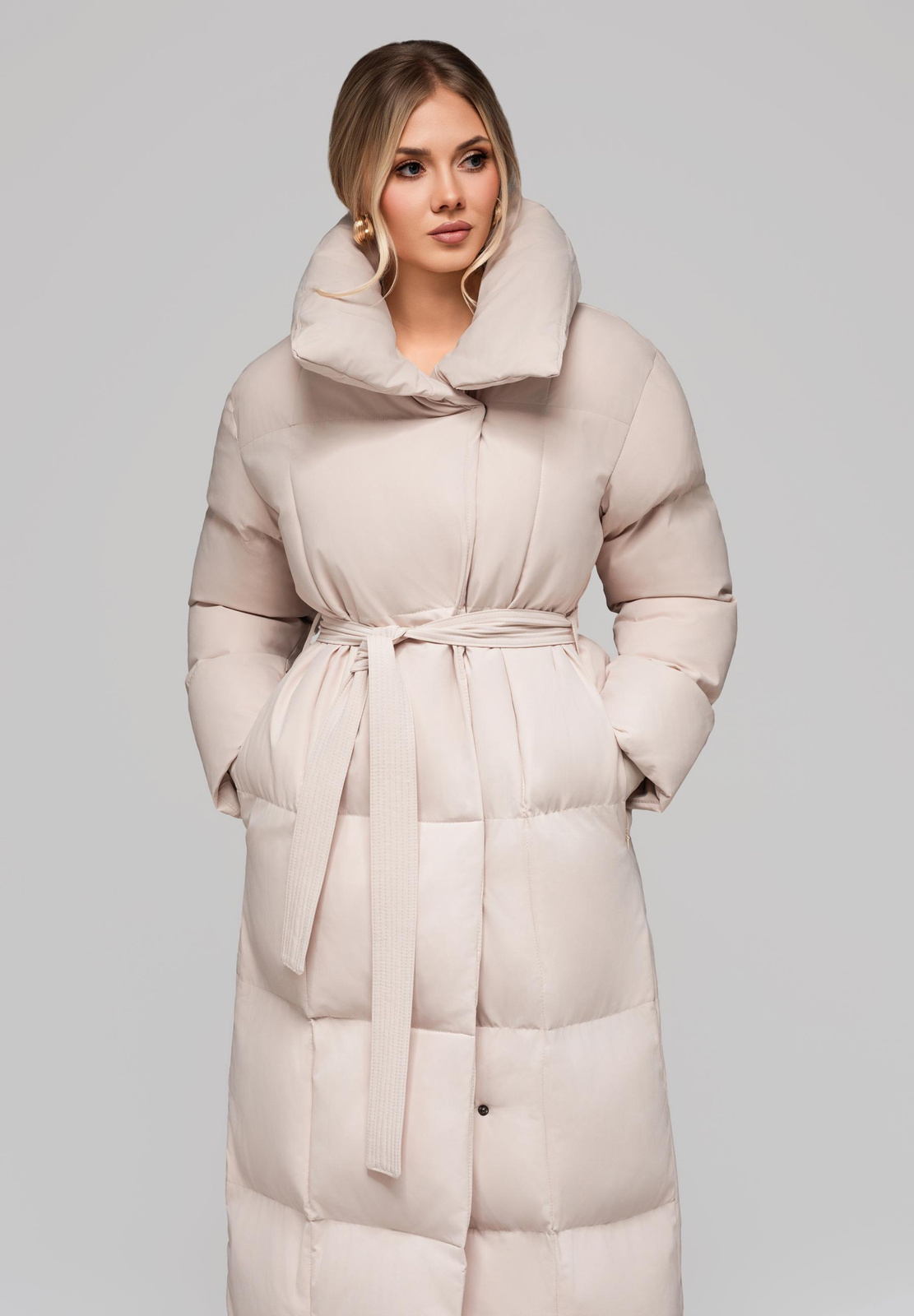 Edoti Women's quilted long jacket with belt OW-JALJ-0104 v2