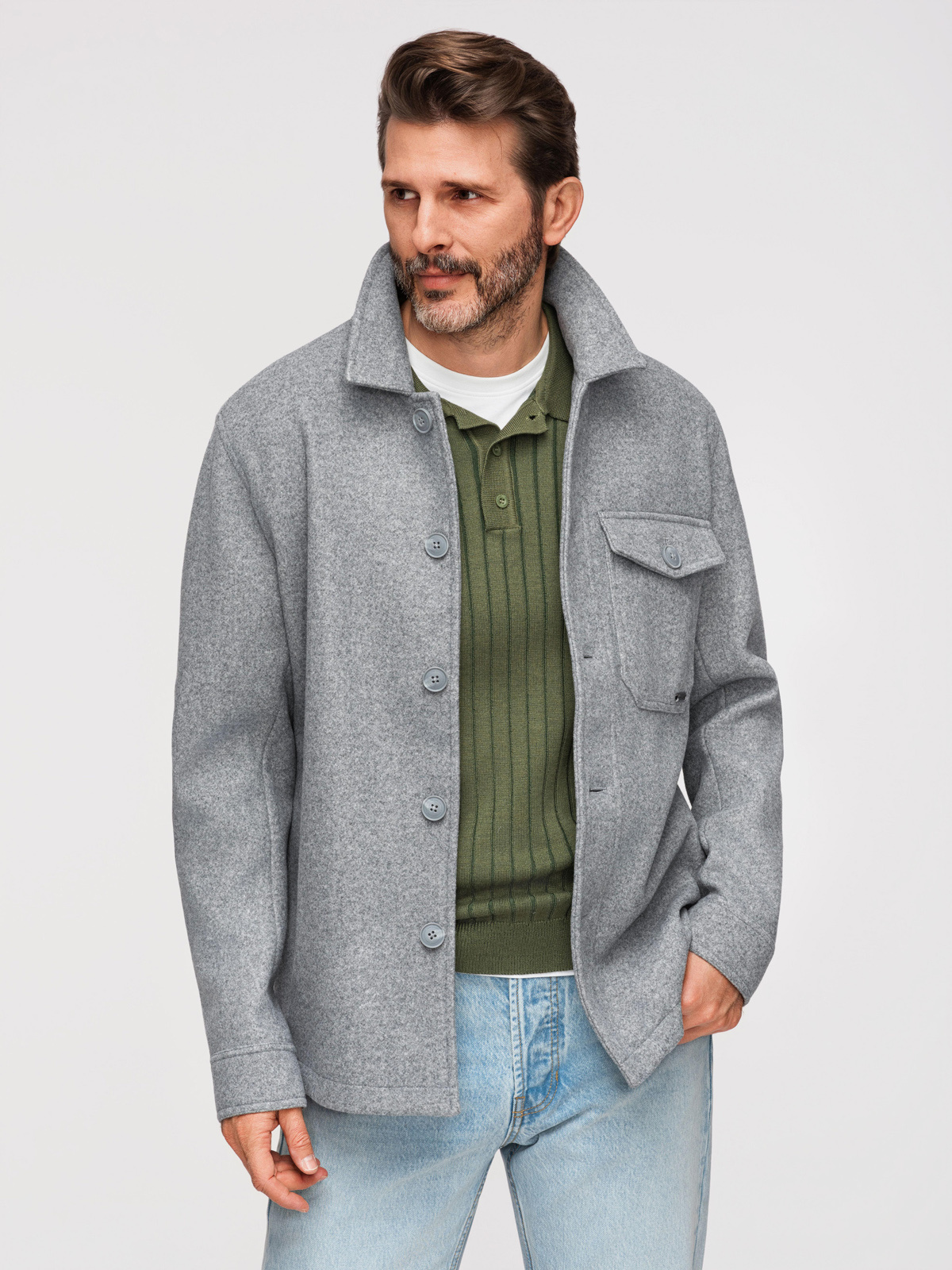 Ombre Men's lightweight fleece jacket with viscose - gray