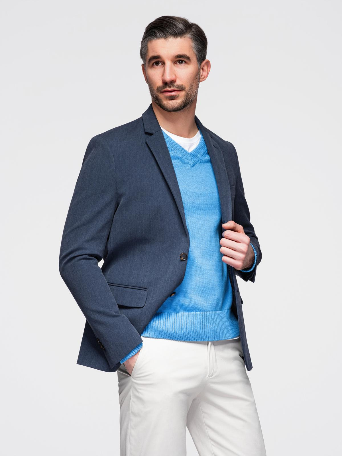 Ombre Elegant men's SLIM FIT jacket with rayon - dark blue