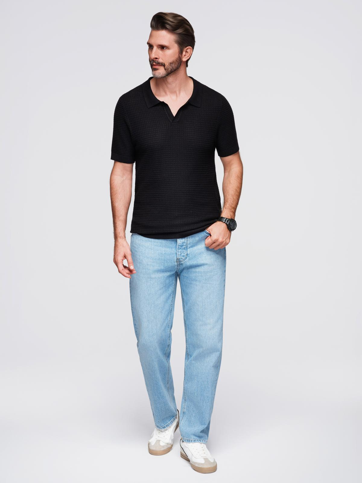 Ombre Men&#039;s knitted unbuttoned polo shirt - black