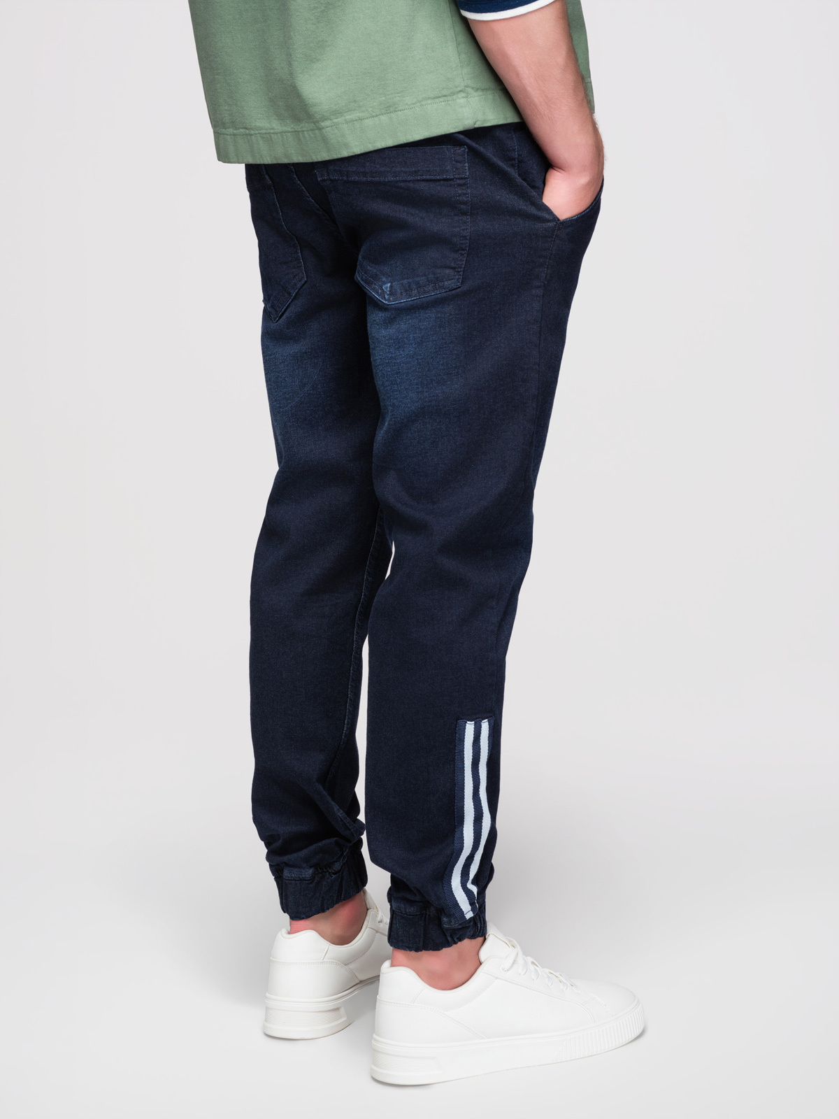 Ombre Men's denim joggers with piping - dark blue