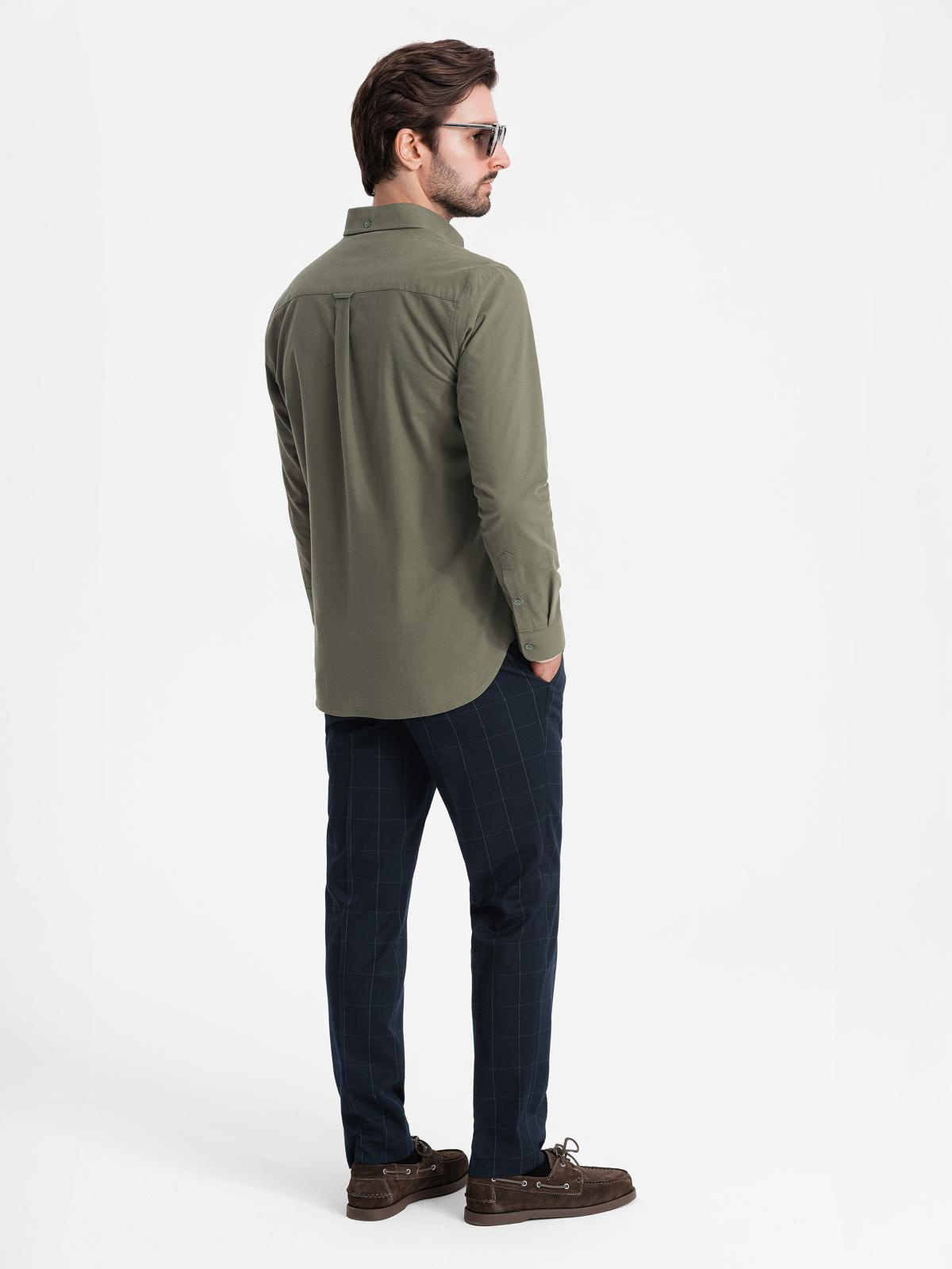 Ombre Men's cotton REGULAR FIT shirt with pocket - khaki