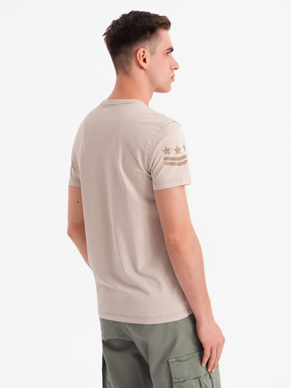 Ombre Men&#039;s military style printed cotton t-shirt - beige