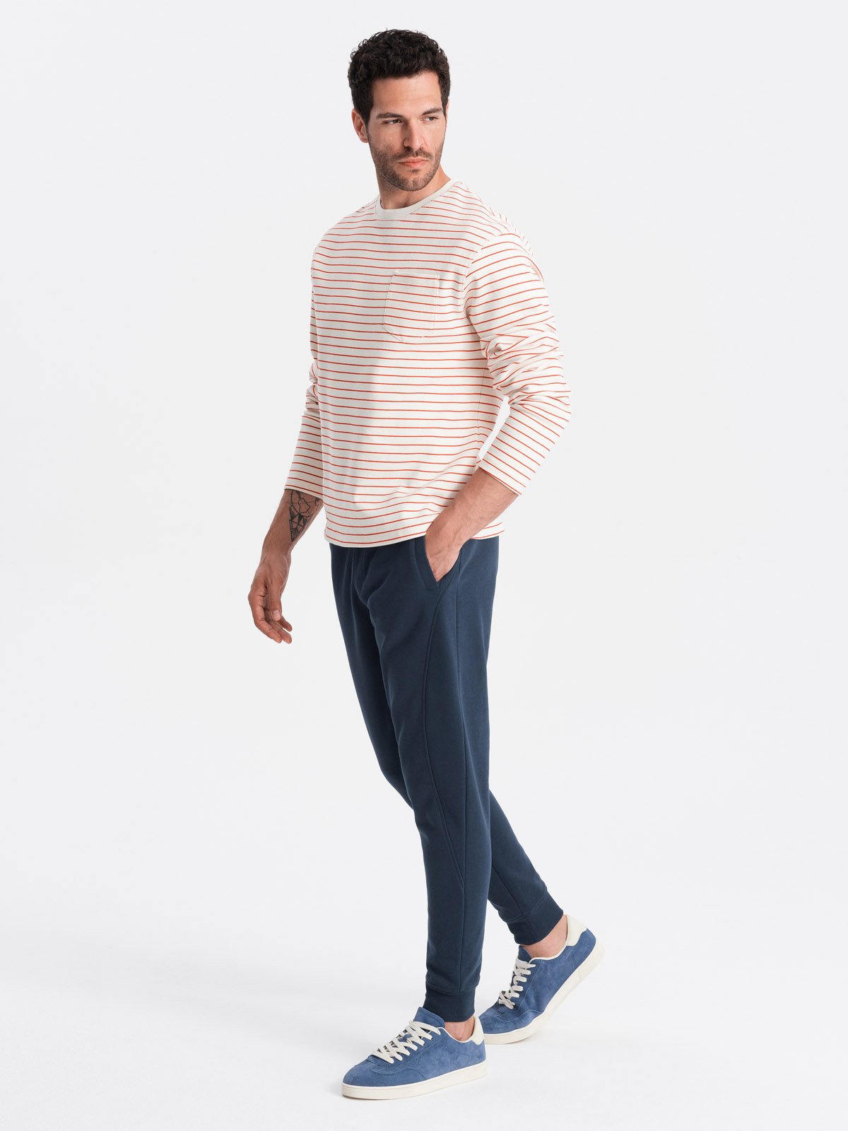 Ombre BASIC men's cotton jogger sweatpants - navy blue