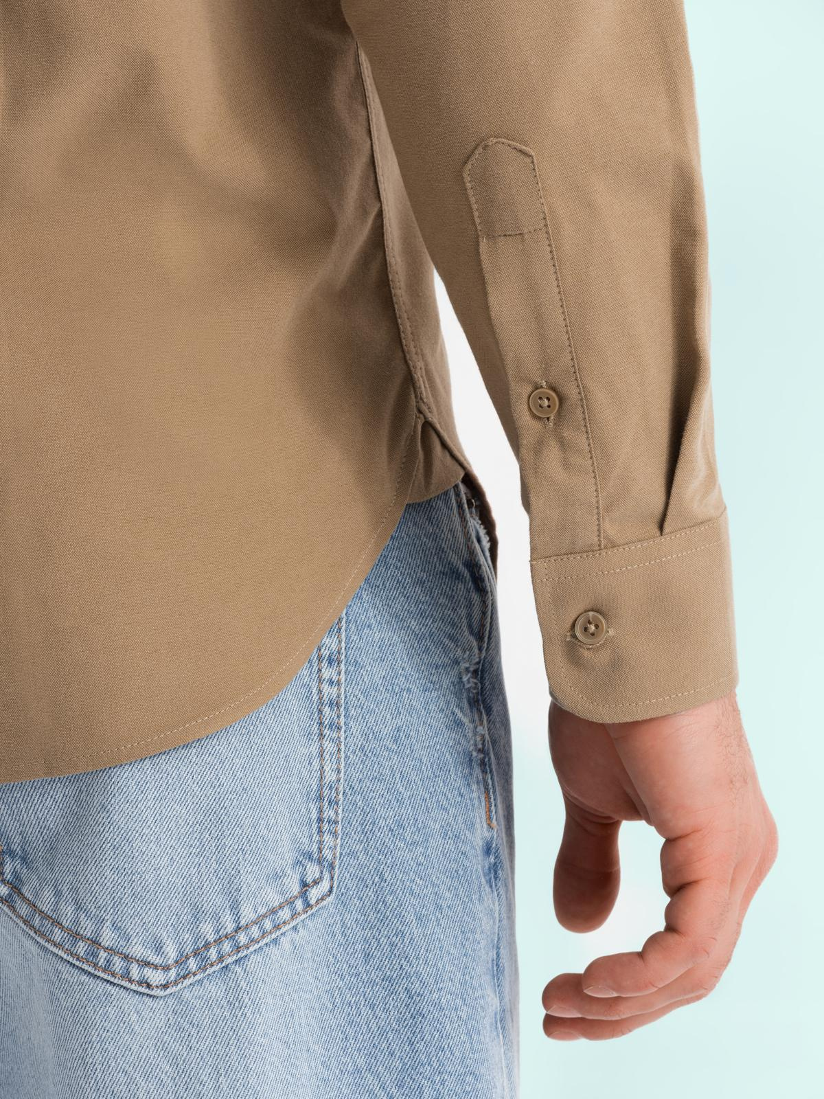 Ombre Men's REGULAR FIT cotton shirt with pocket - light brown