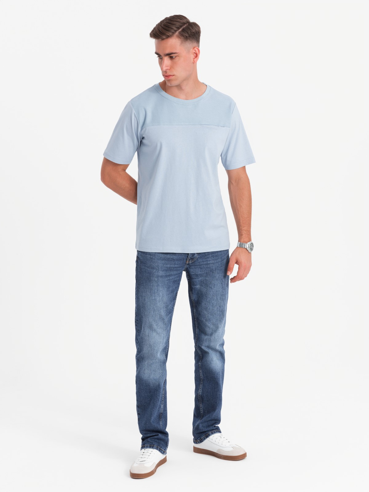 Ombre Men's LOOSE FIT t-shirt with pocket - blue