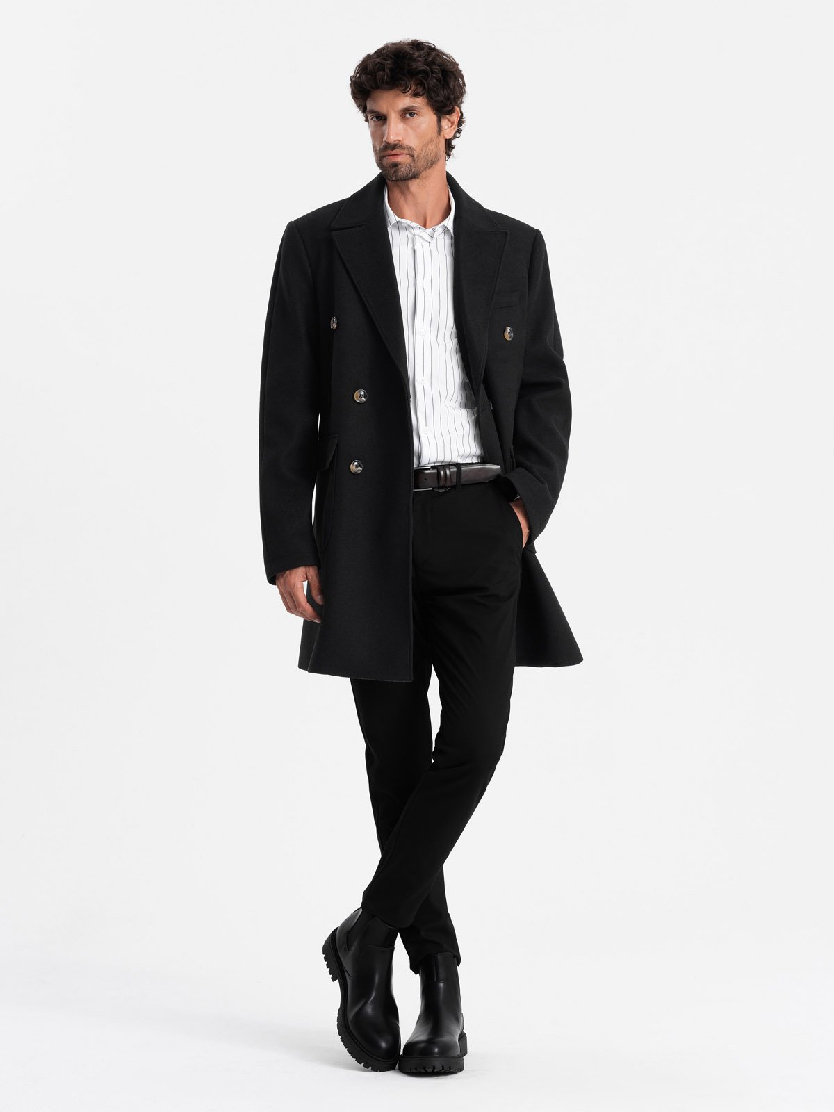 Ombre Men's double-breasted coat with decorative buttons - black