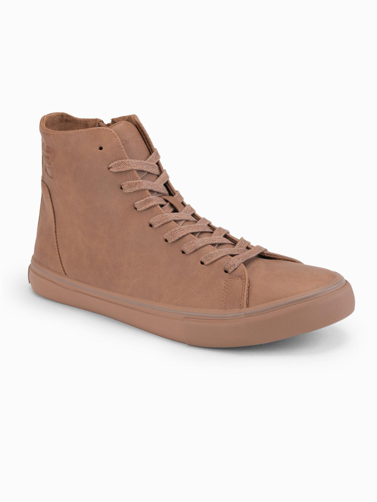 Ombre Men's high-top sneakers with matte texture and embossed logo - light brown