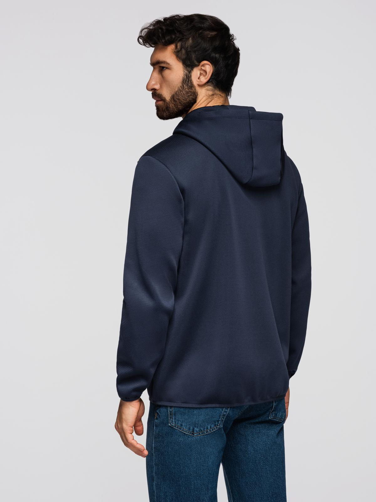 Ombre Men's lightweight jacket of combined materials with hood and decorative quilting - navy blue