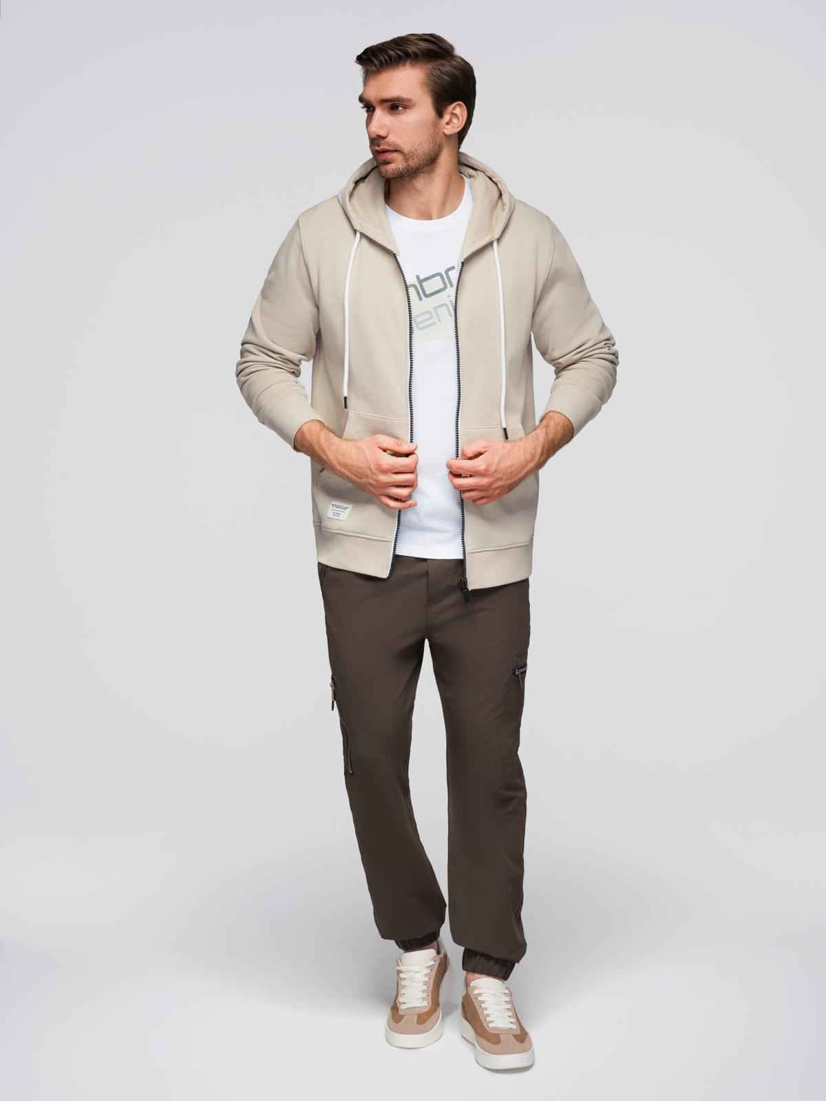 Ombre BASIC men&#039;s unbuttoned hooded sweatshirt - light beige