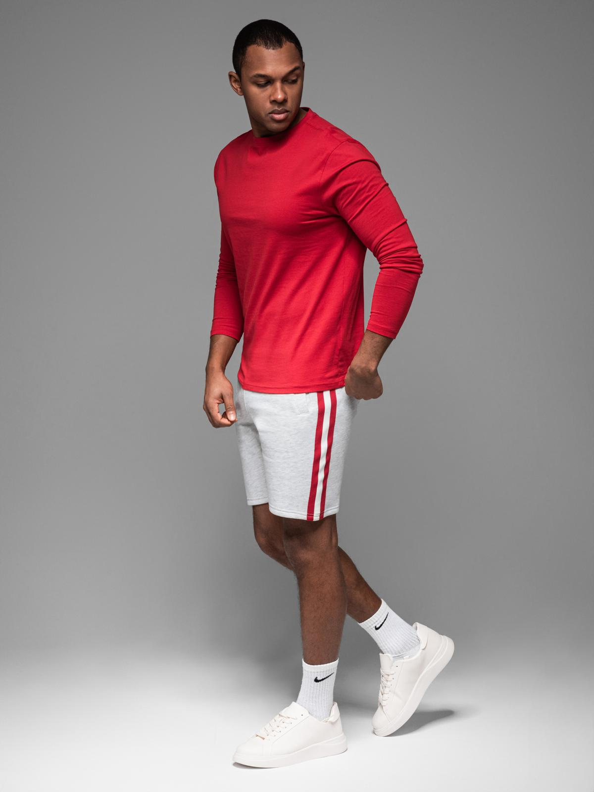 Ombre Men's sweat shorts with piping and drawstring waistband - grey melange