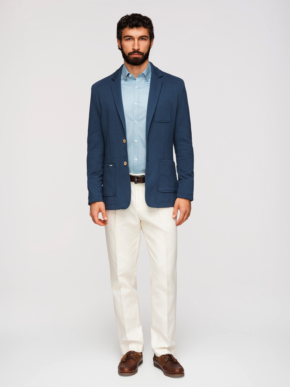 Ombre Men's SLIM knit jacket with subtle texture - dark blue