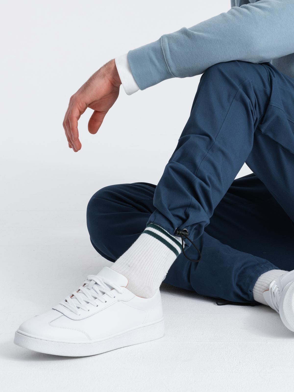 Ombre Men's cargo pants STRAIGHT LEG with triangle pins on pocket - dark blue