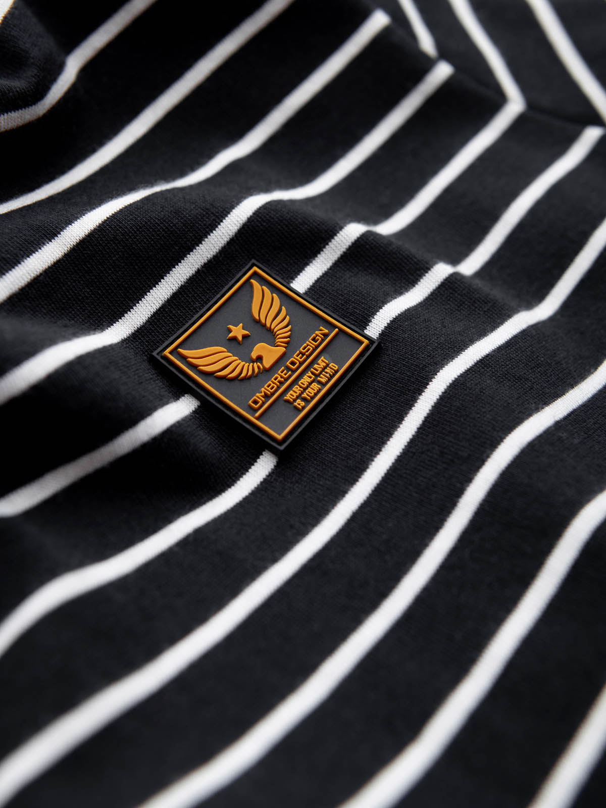 Men's striped t-shirt with patch by Ombre Design - black and white