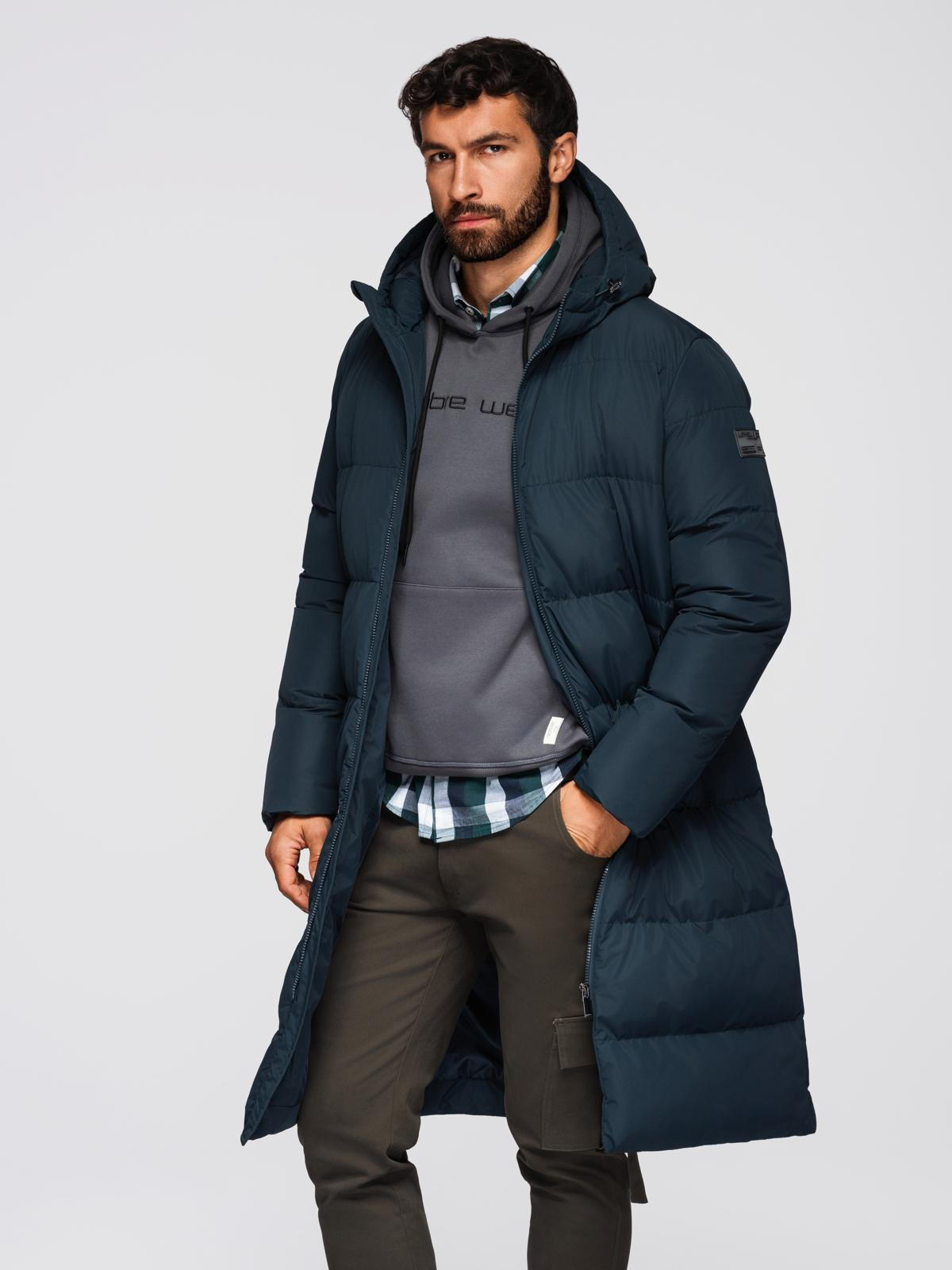 Ombre Classic men&#039;s long hooded jacket - navy blue
