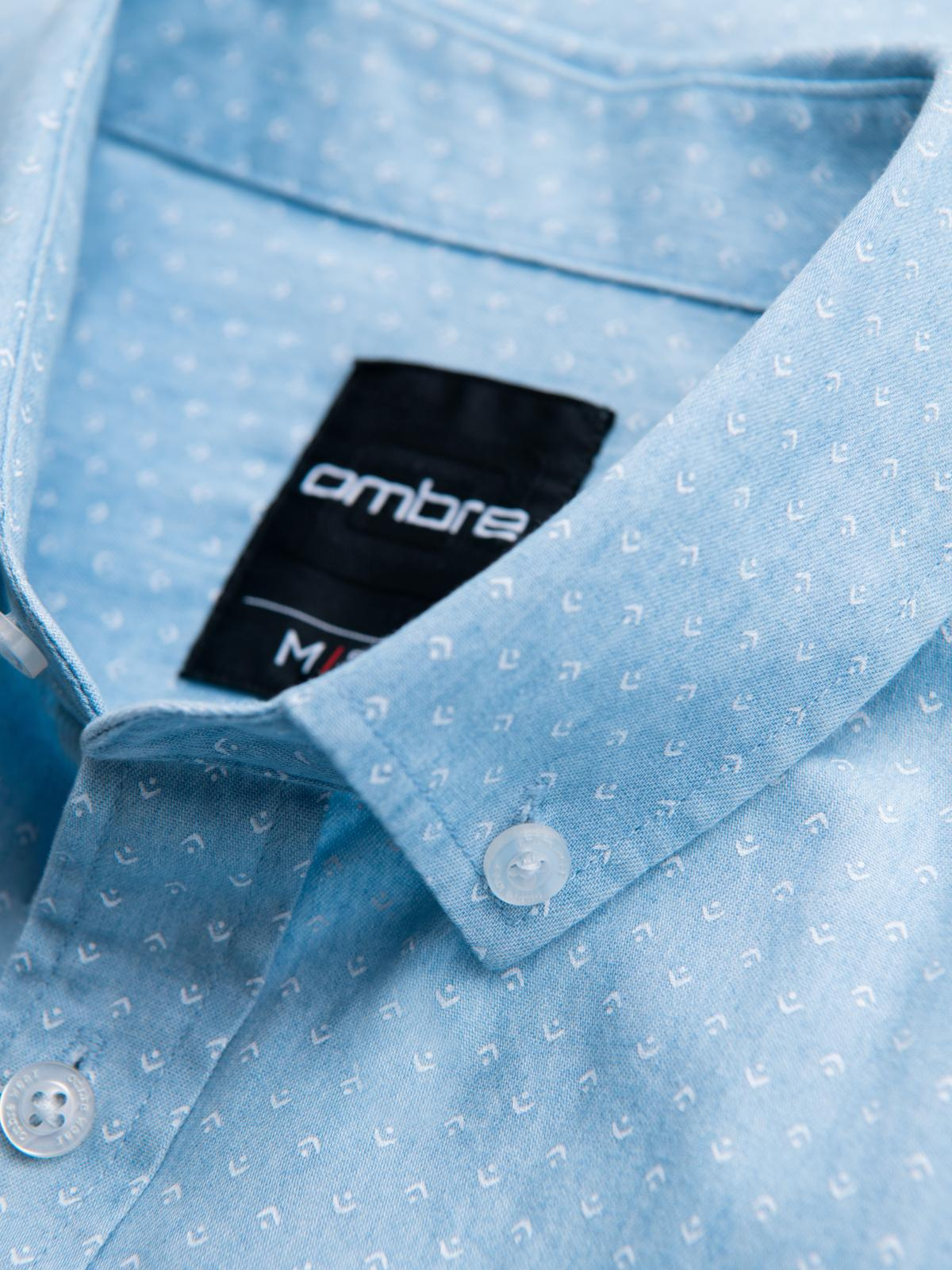 Ombre Men's patterned thin denim shirt with pocket - light blue
