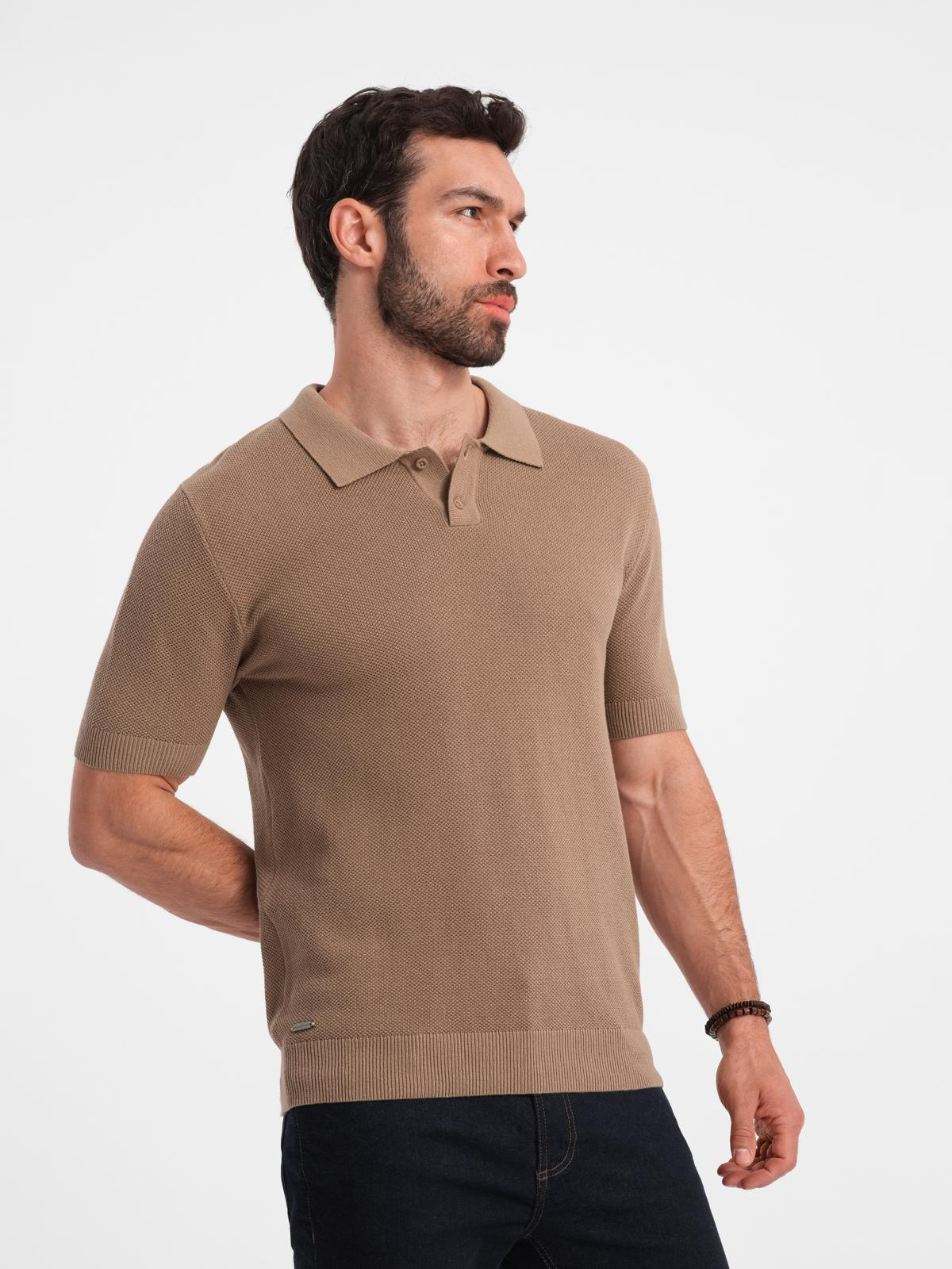 Ombre Men's cotton structured knit polo shirt - light brown