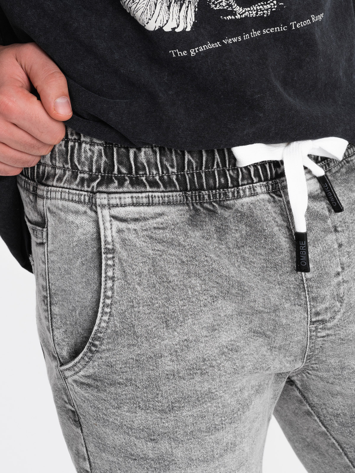 Ombre Men&#039;s JOGGERS denim pants with rubbing - light grey