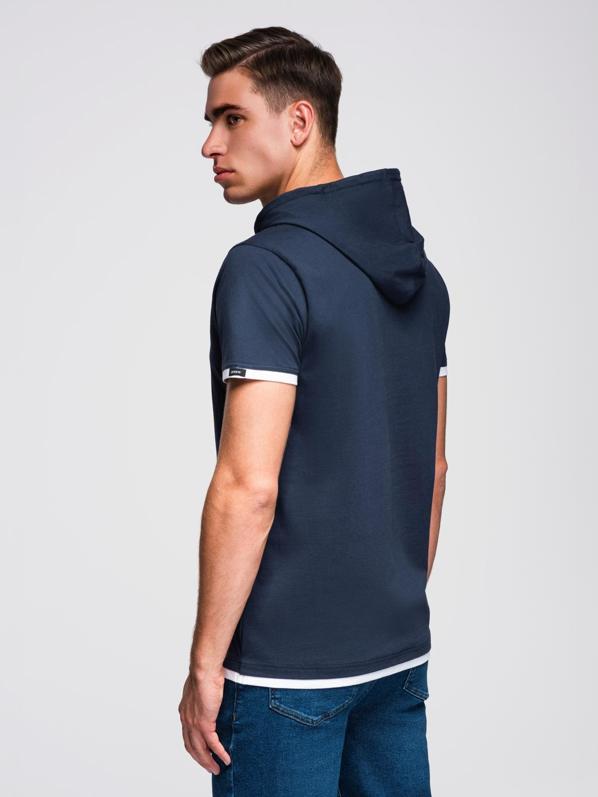 Ombre Men's cotton t-shirt with hood - navy blue