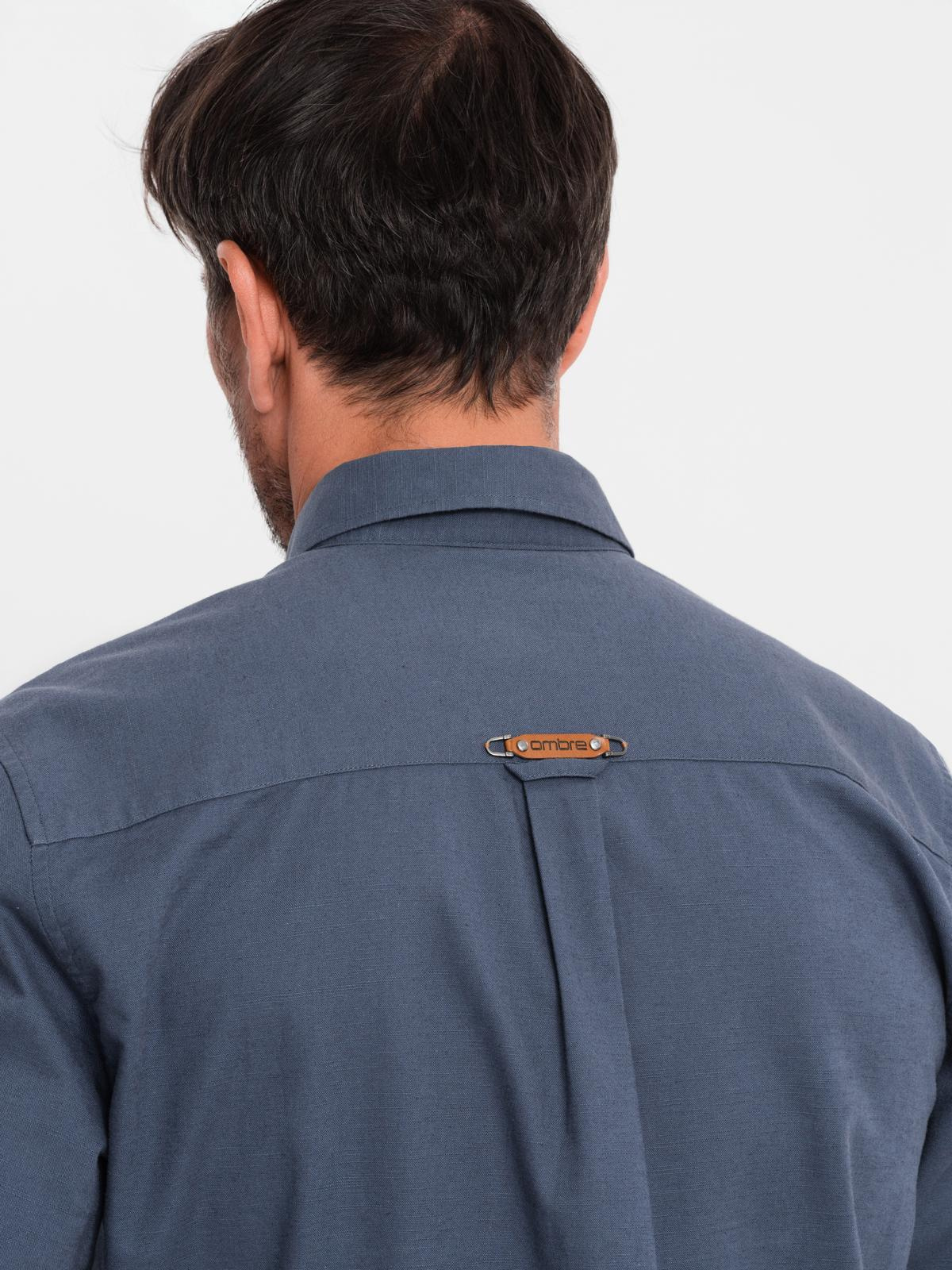 Ombre Men&#039;s linen shirt with classic collar and pockets REGULAR FIT - blue