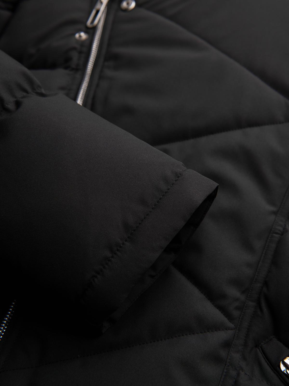 Ombre Men&#039;s quilted jacket with cut of ramoneski with hood - black