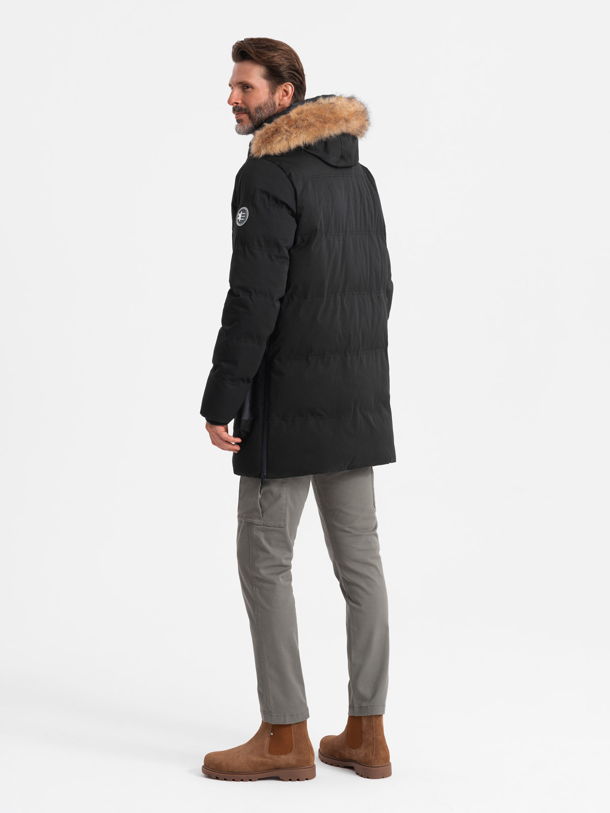 Ombre Men&#039;s insulated long parka jacket with flared bottom - black
