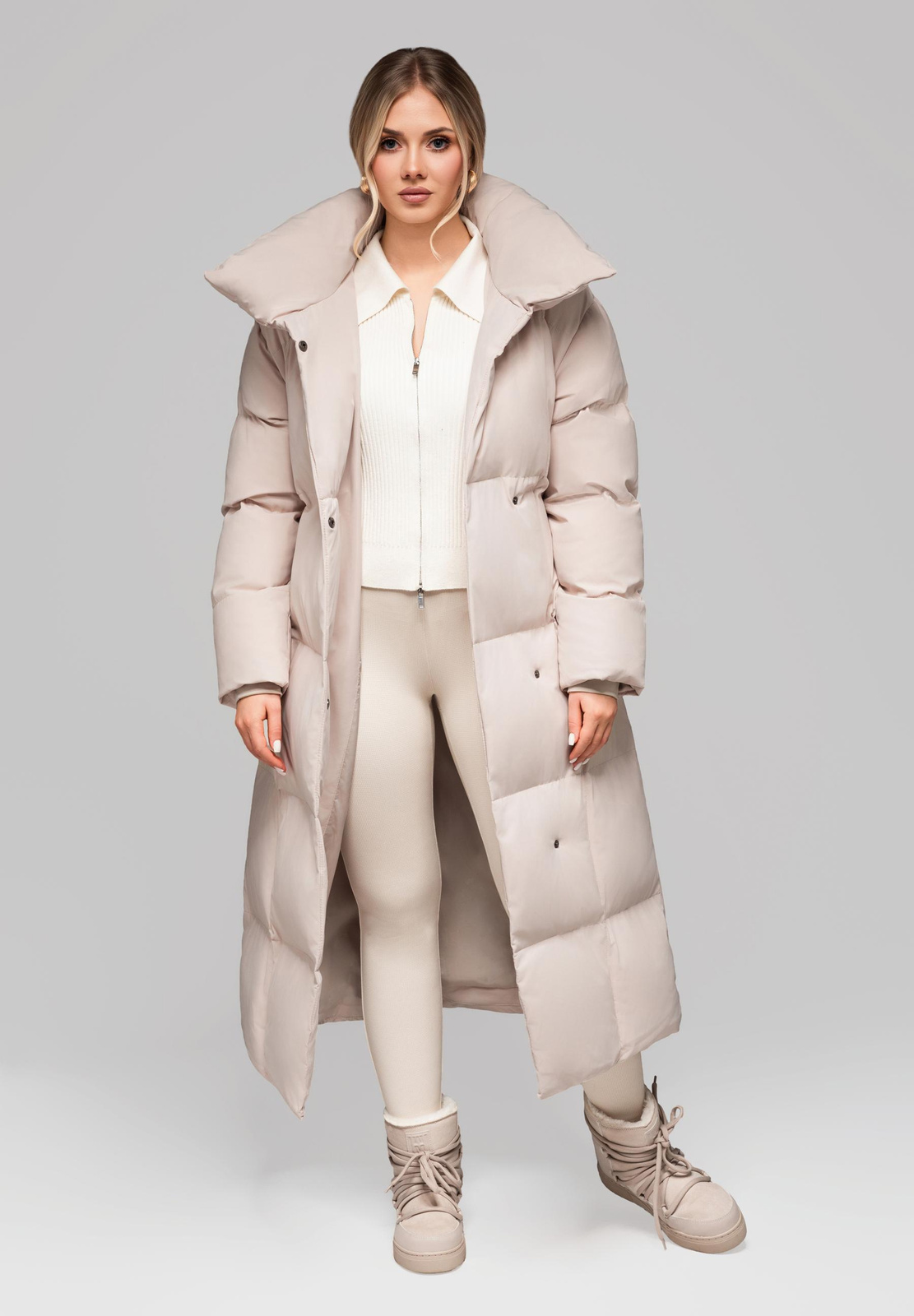 Edoti Women's quilted long jacket with belt OW-JALJ-0104 v2
