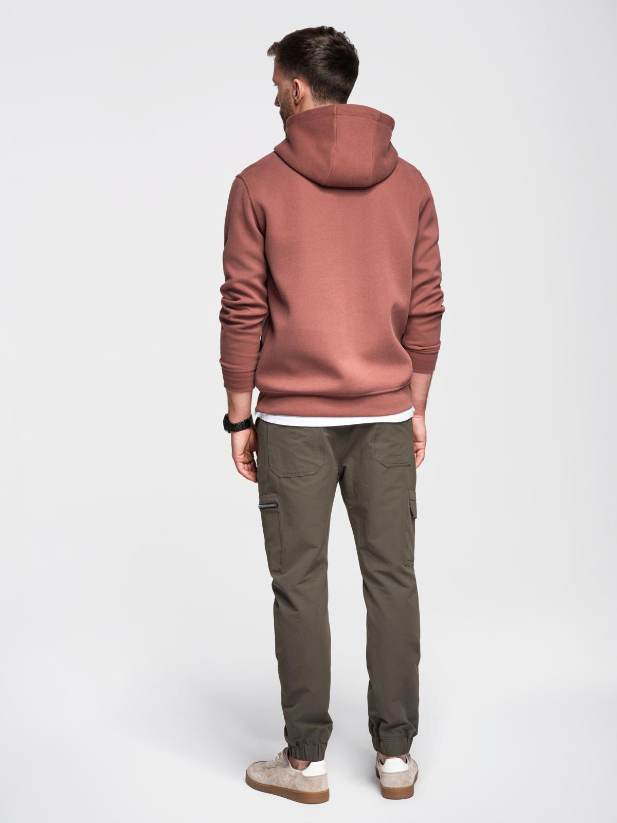 Ombre Men's jogger pants with cargo pockets and print - dark olive green