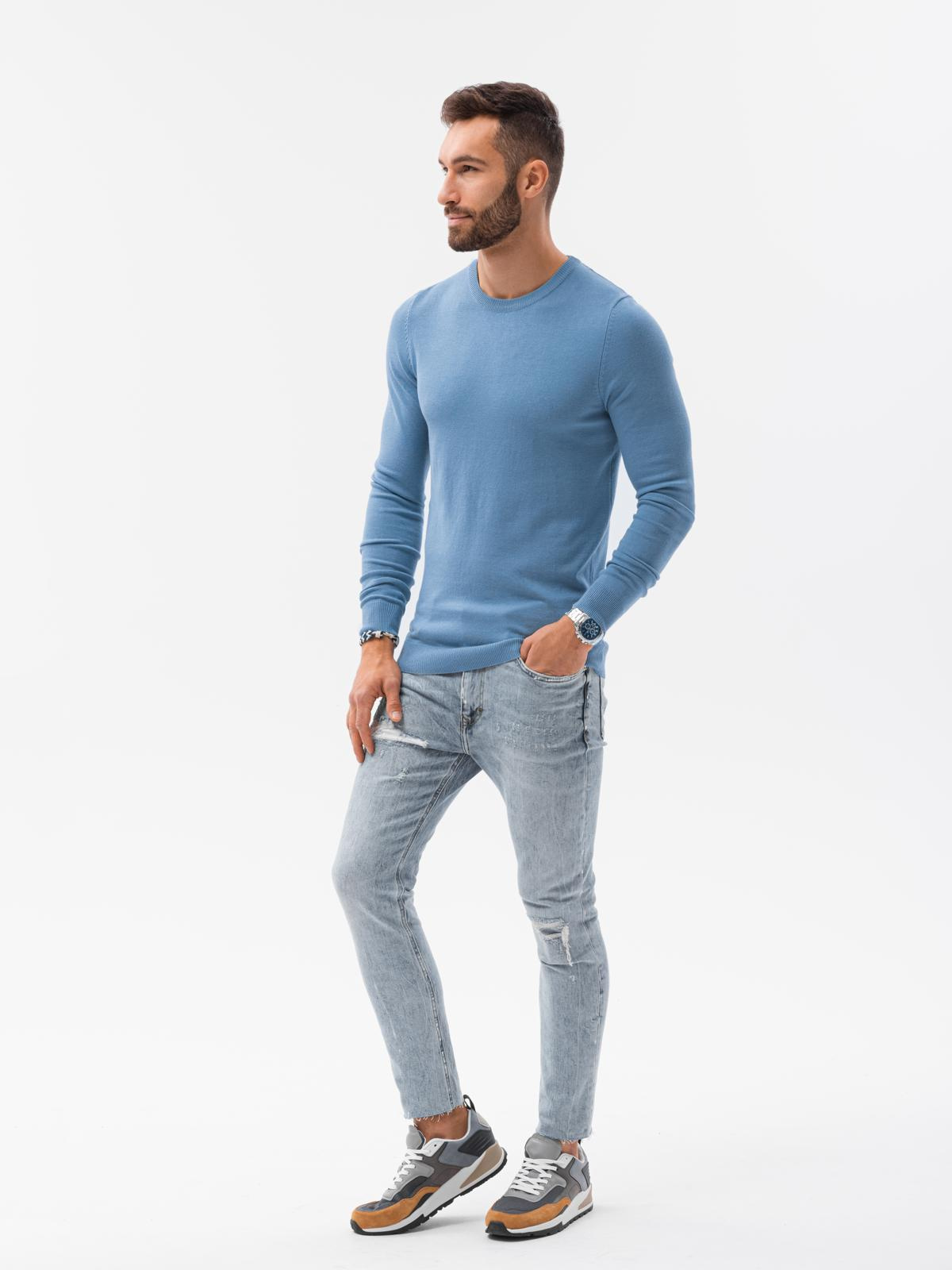 Ombre Classic men&#039;s sweater with round neckline - light blue