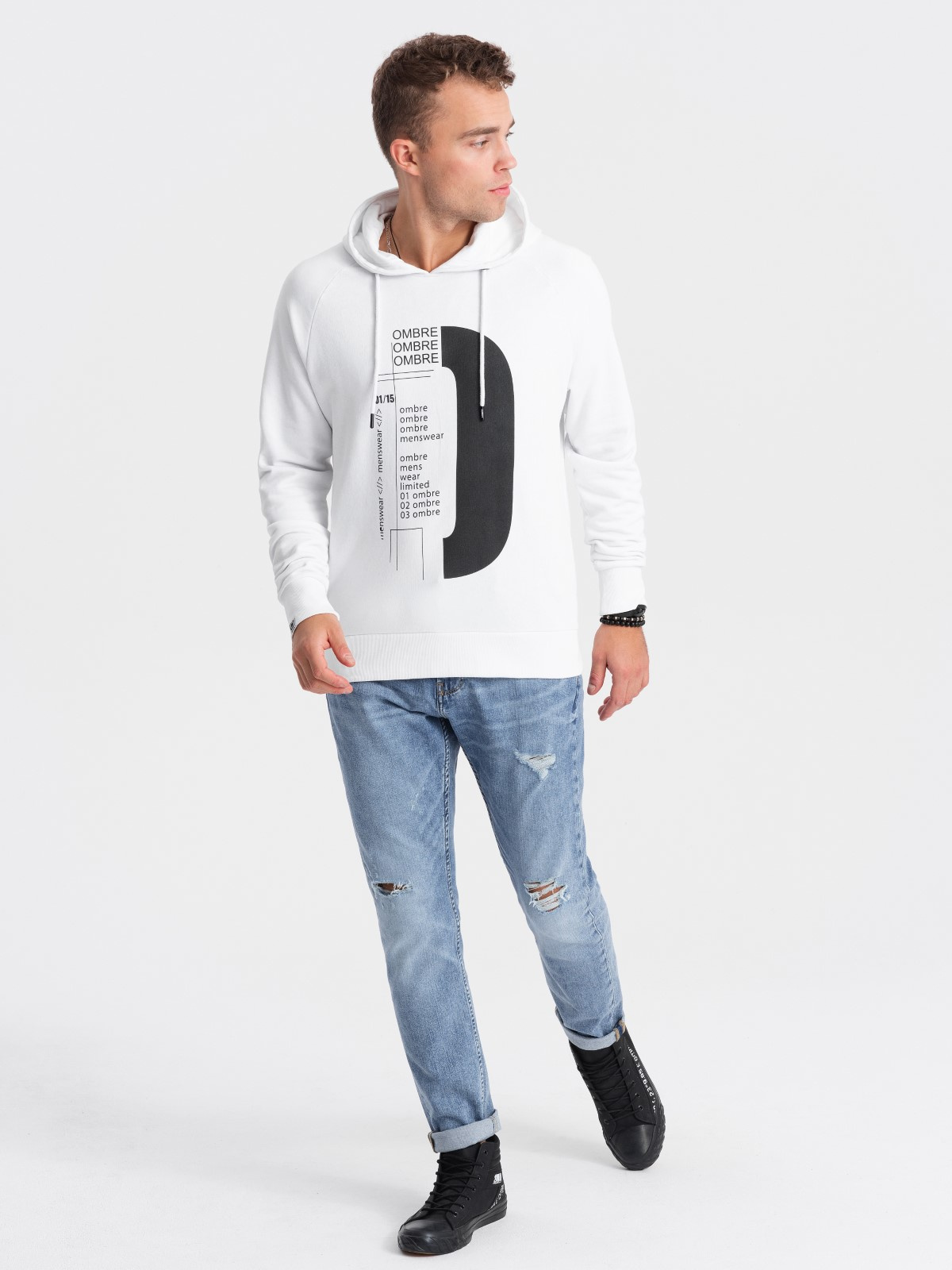 Ombre Men&#039;s printed HOODIE sweatshirt - white