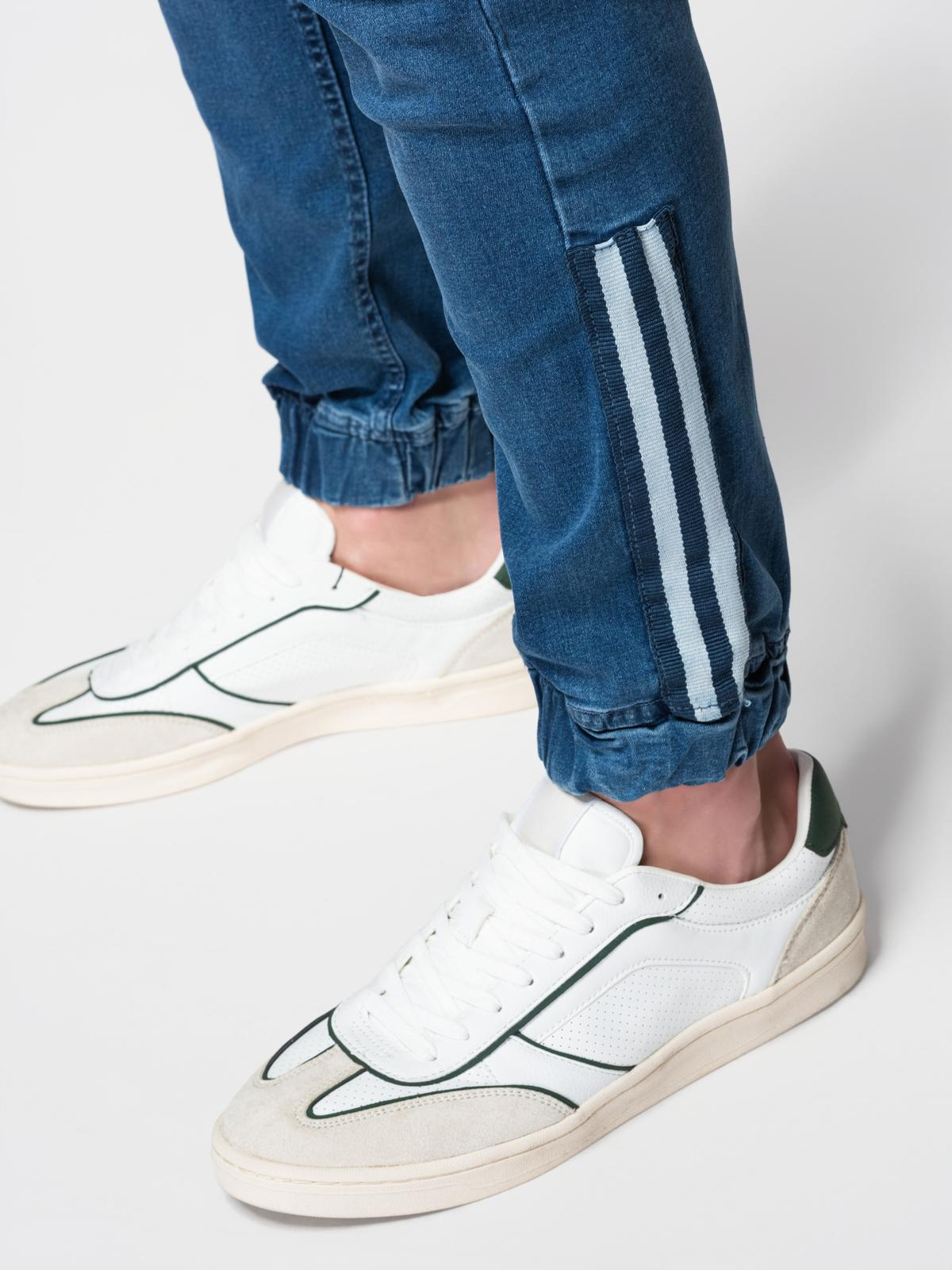 Ombre Men's denim joggers with piping - blue