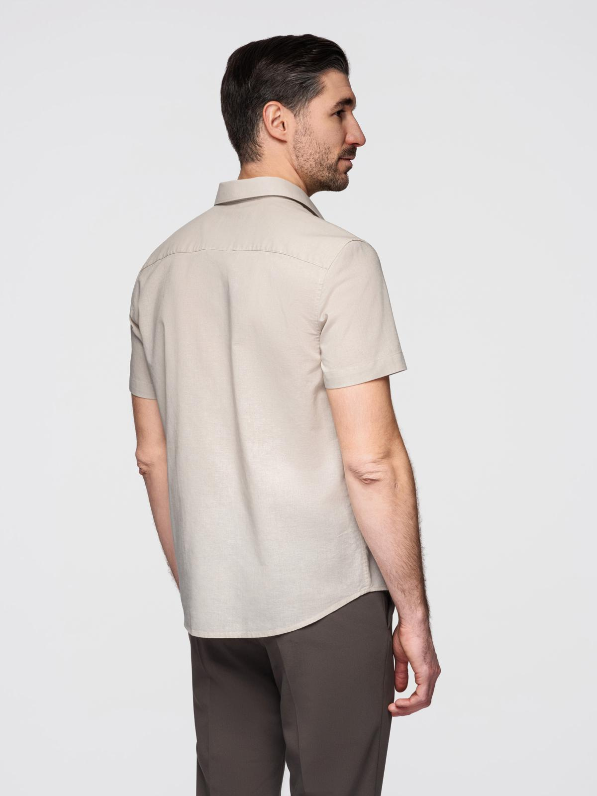 Ombre Men's short-sleeved linen-cotton shirt with pocket - beige