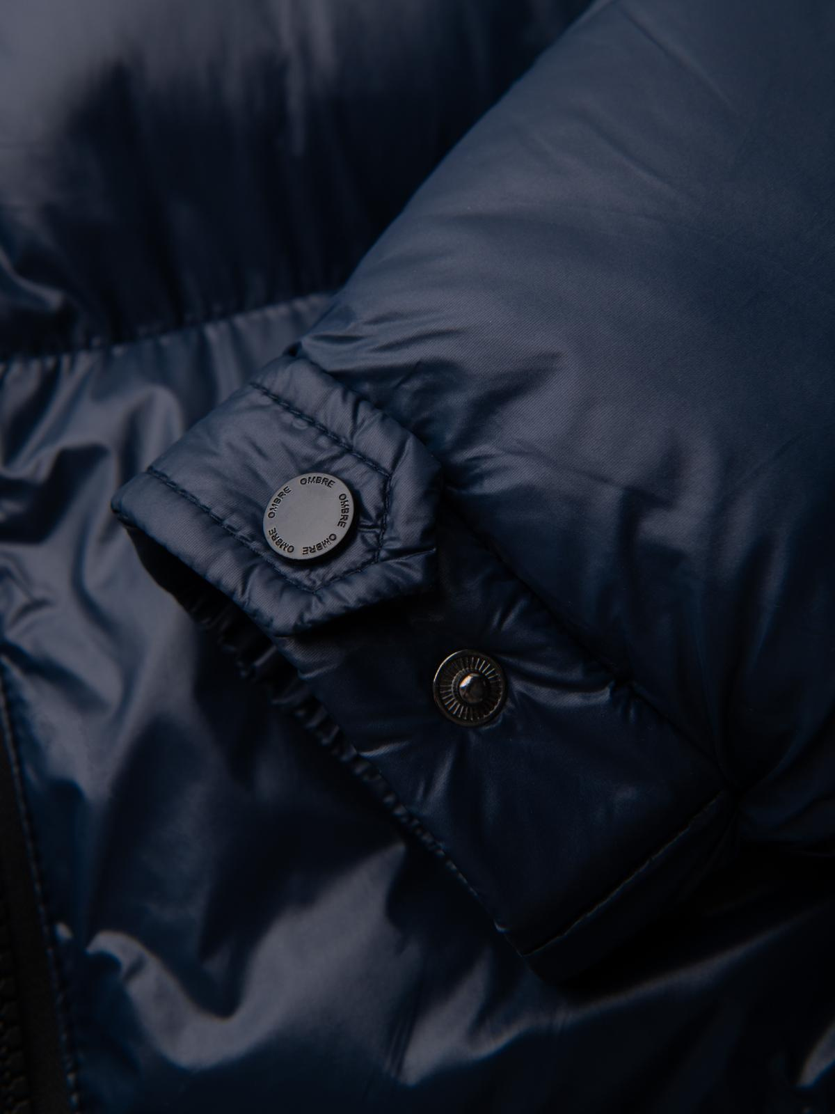 Ombre Warm men's puffer jacket with welts - navy blue
