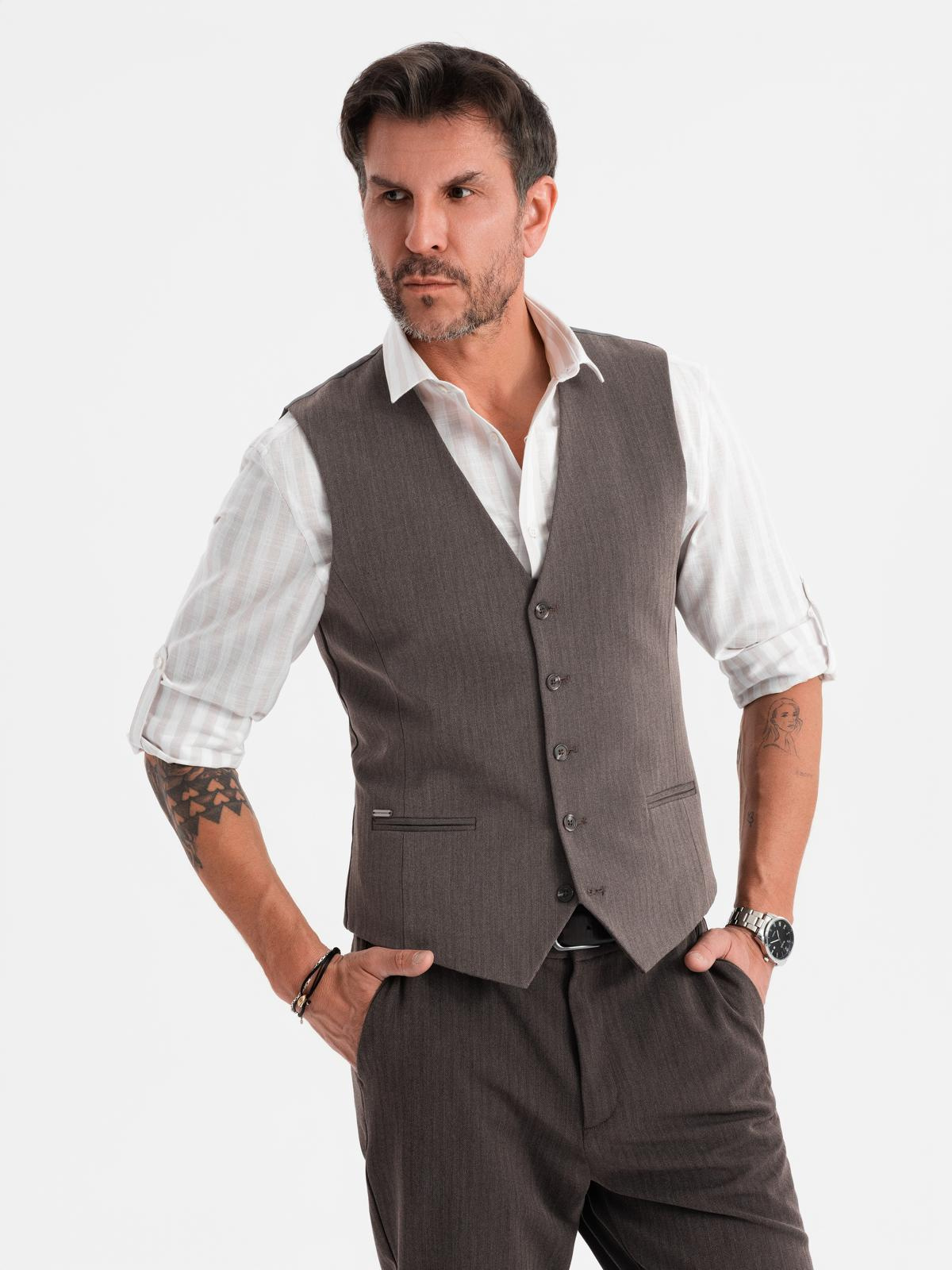 Ombre Men&#039;s elegant SLIM FIT herringbone vest - graphite