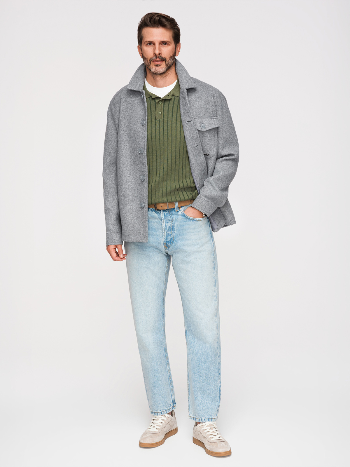 Ombre Men's lightweight fleece jacket with viscose - gray