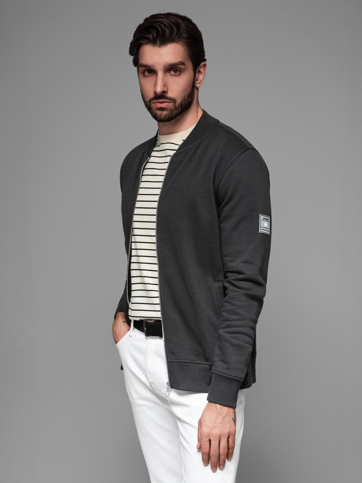 Ombre Cotton unbuttoned men&#039;s sweatshirt bomber - black