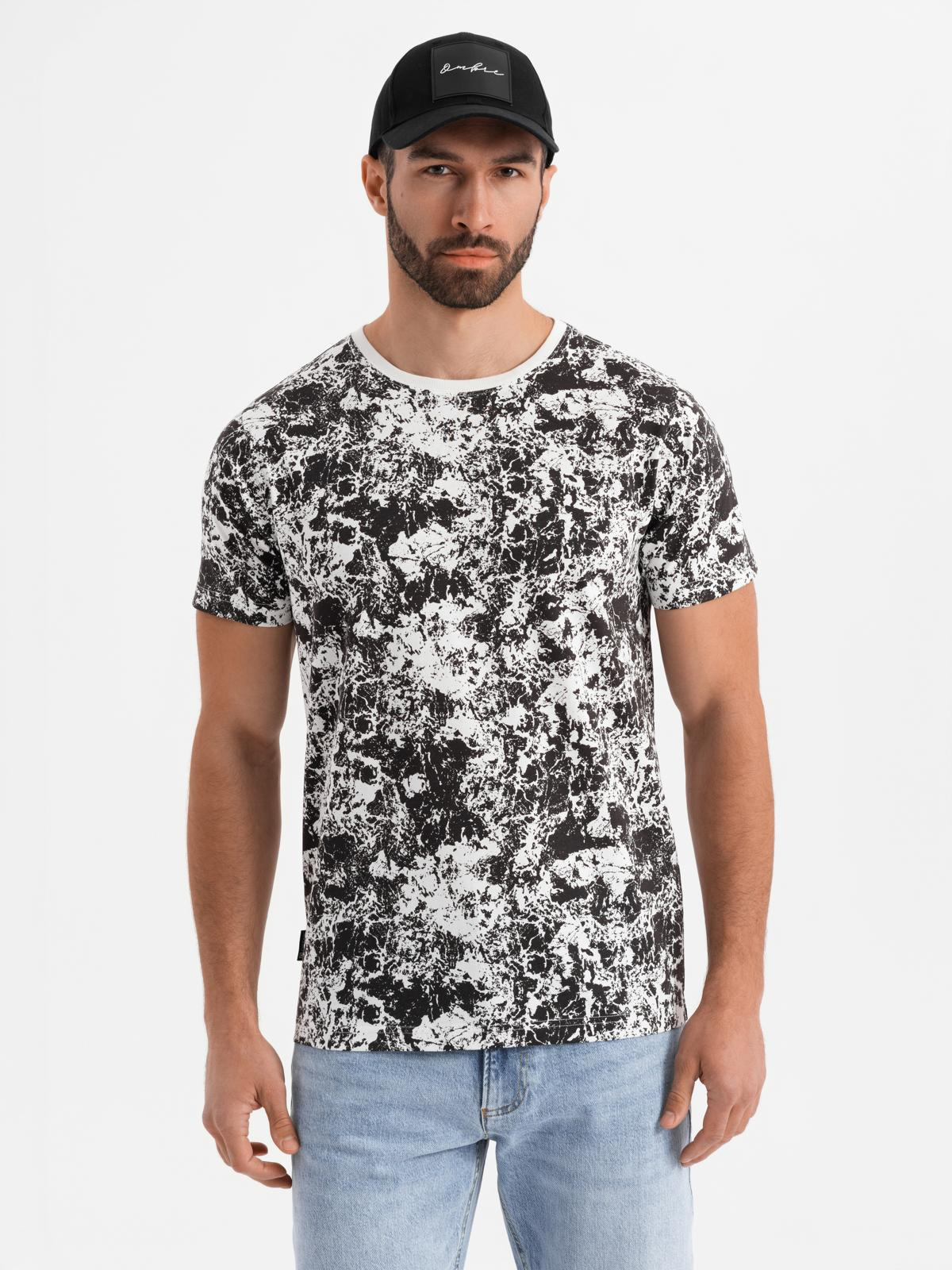 Ombre Men's patterned cotton short sleeve T-shirt - white and black