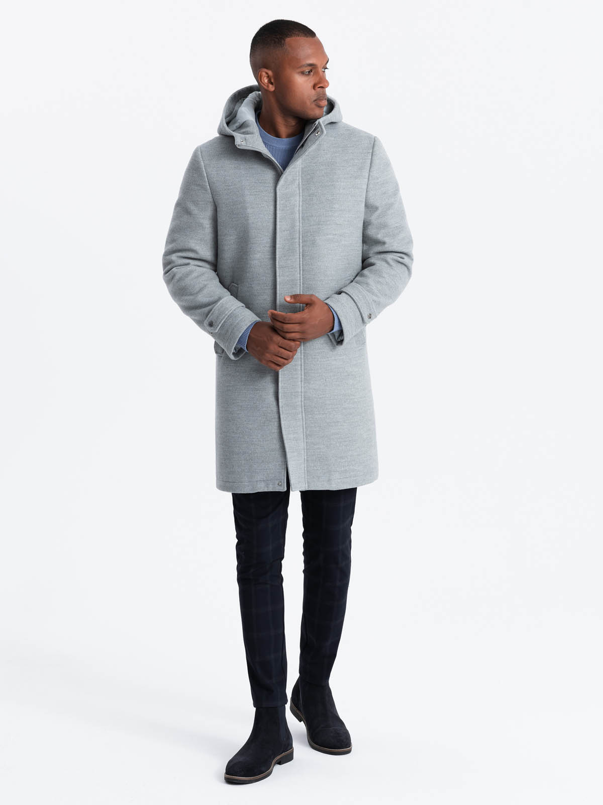 Ombre Monochrome Long Men's Hooded Coat - Grey Melange