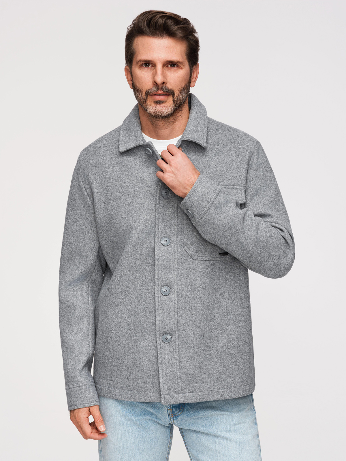 Ombre Men's lightweight fleece jacket with viscose - gray